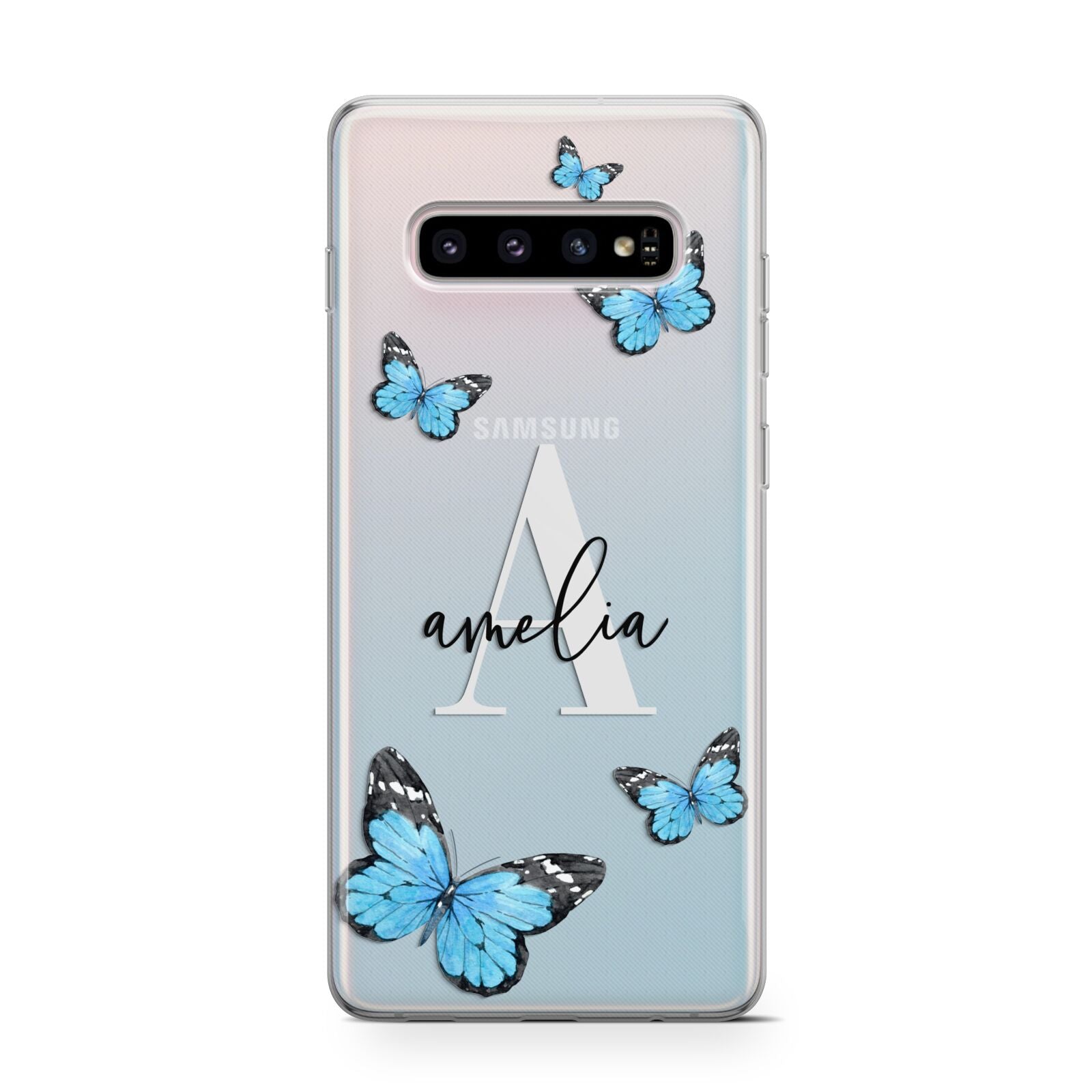 Blue Butterflies with Initial and Name Protective Samsung Galaxy Case