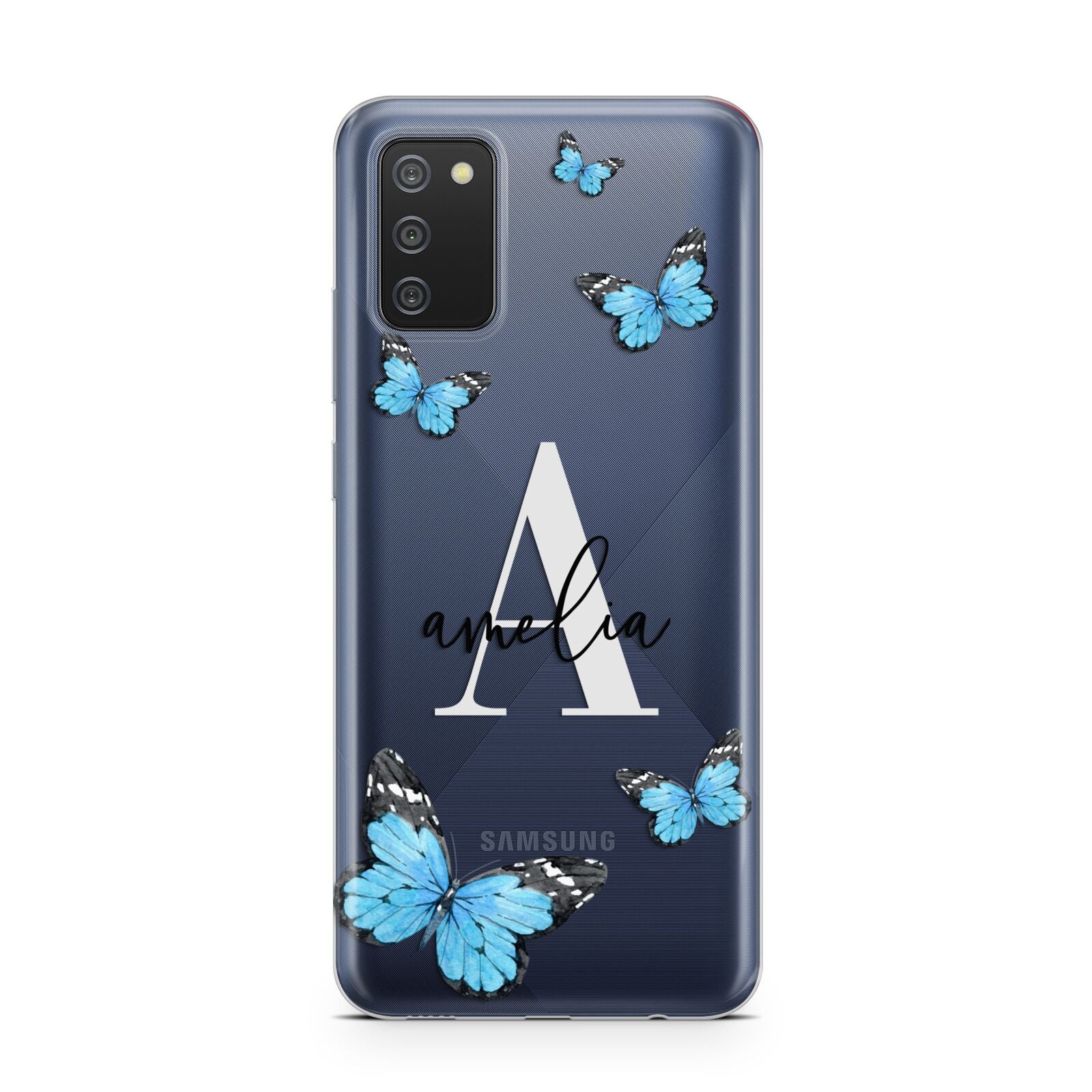 Blue Butterflies with Initial and Name Samsung A02s Case