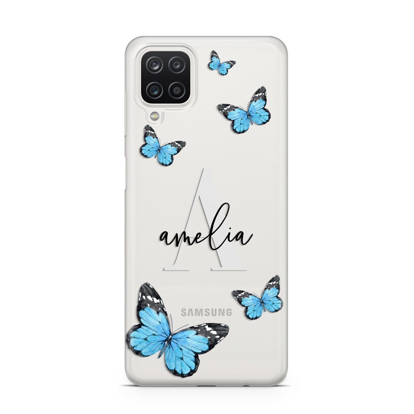 Blue Butterflies with Initial and Name Samsung A12 Case