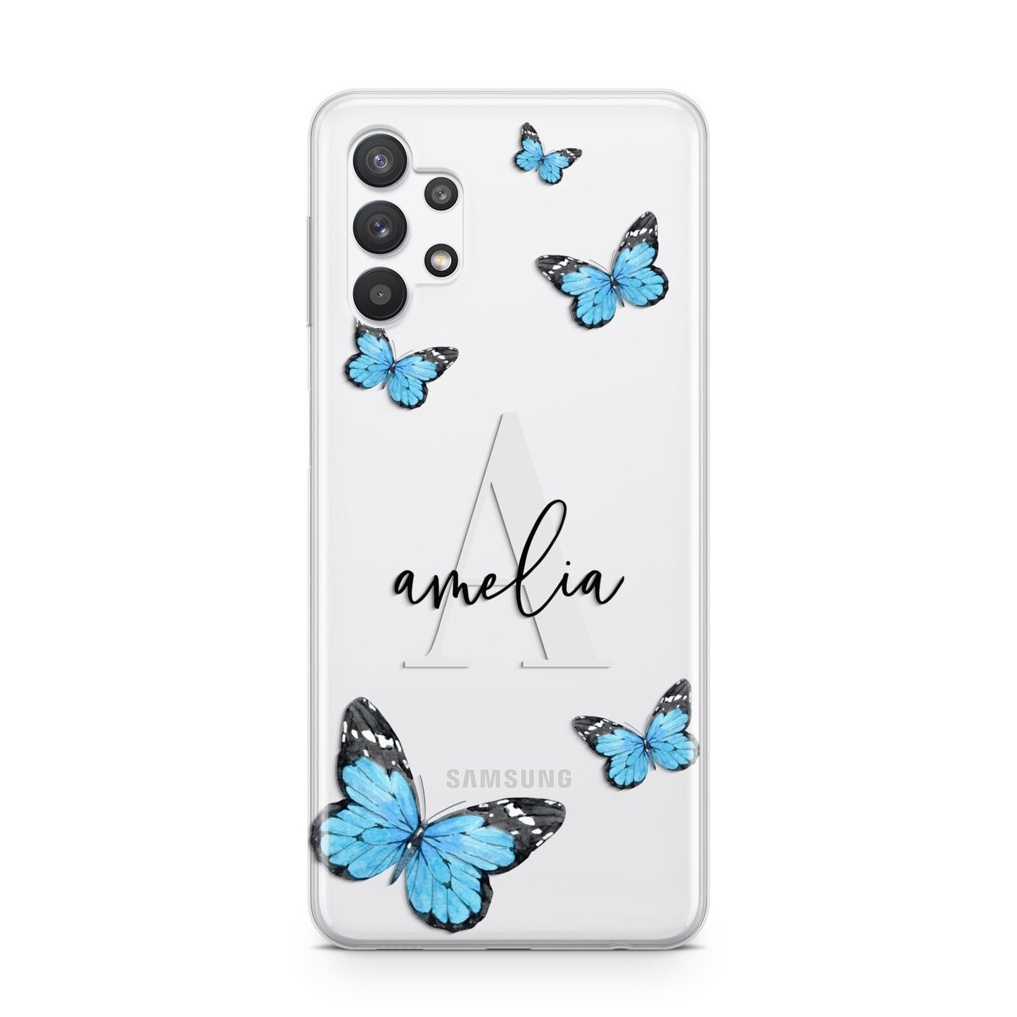 Blue Butterflies with Initial and Name Samsung A32 5G Case