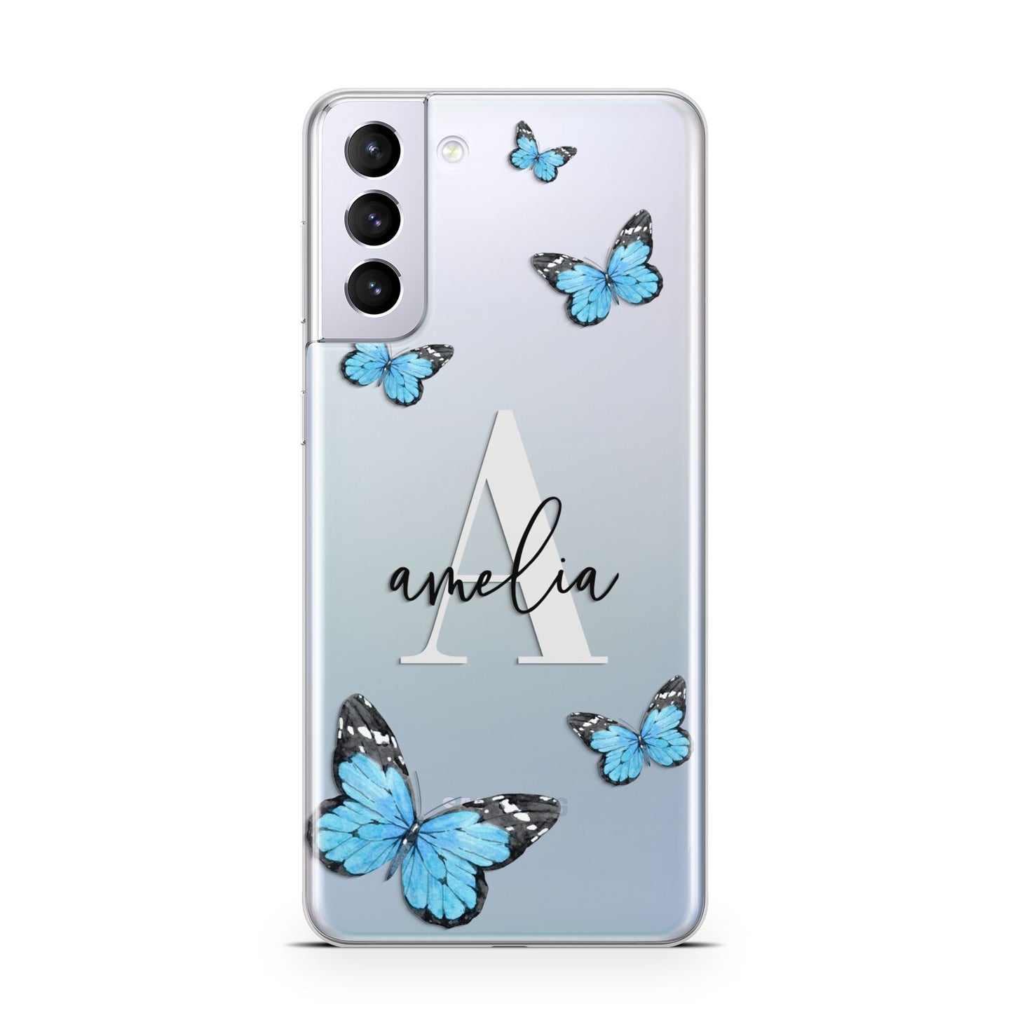 Blue Butterflies with Initial and Name Samsung S21 Plus Case