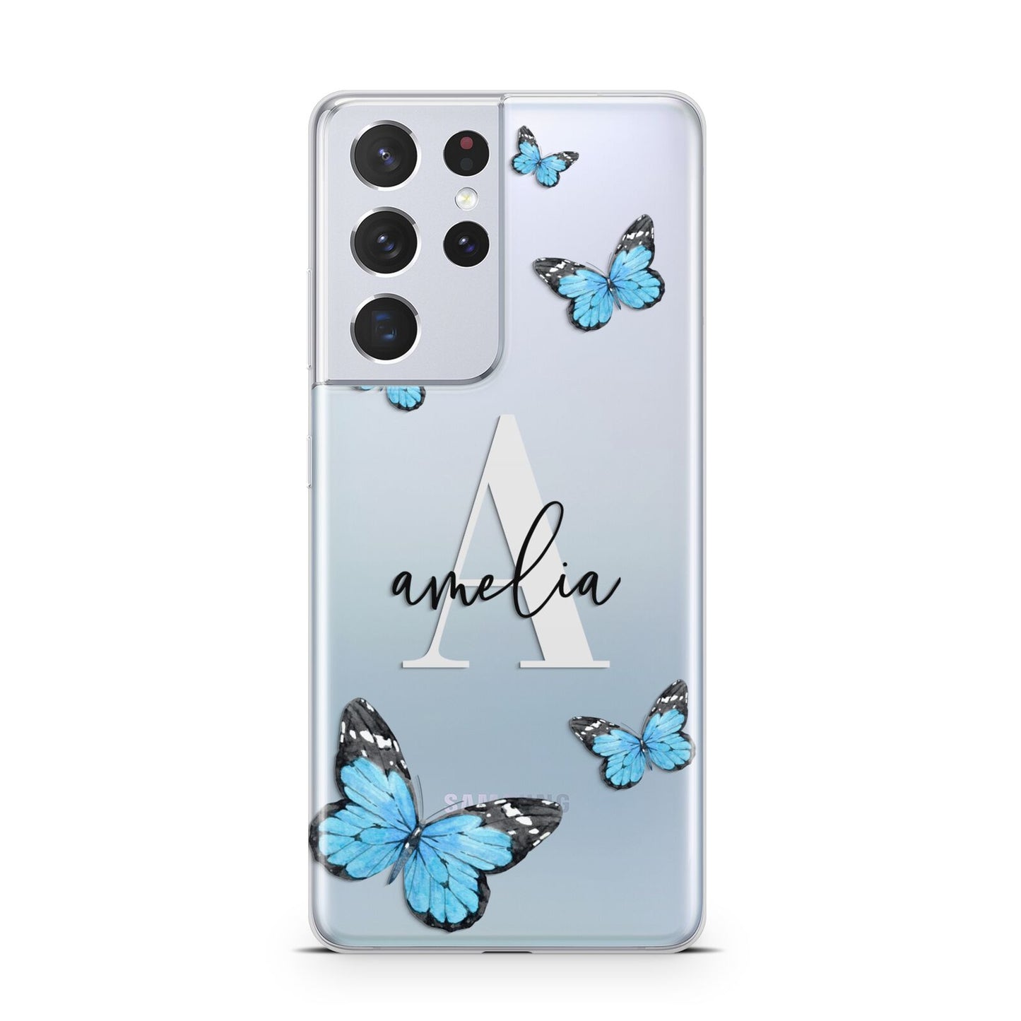 Blue Butterflies with Initial and Name Samsung S21 Ultra Case