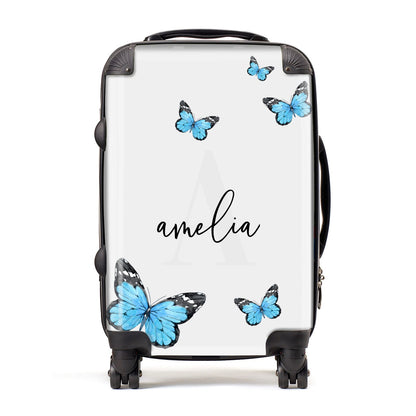 Blue Butterflies with Initial and Name Suitcase