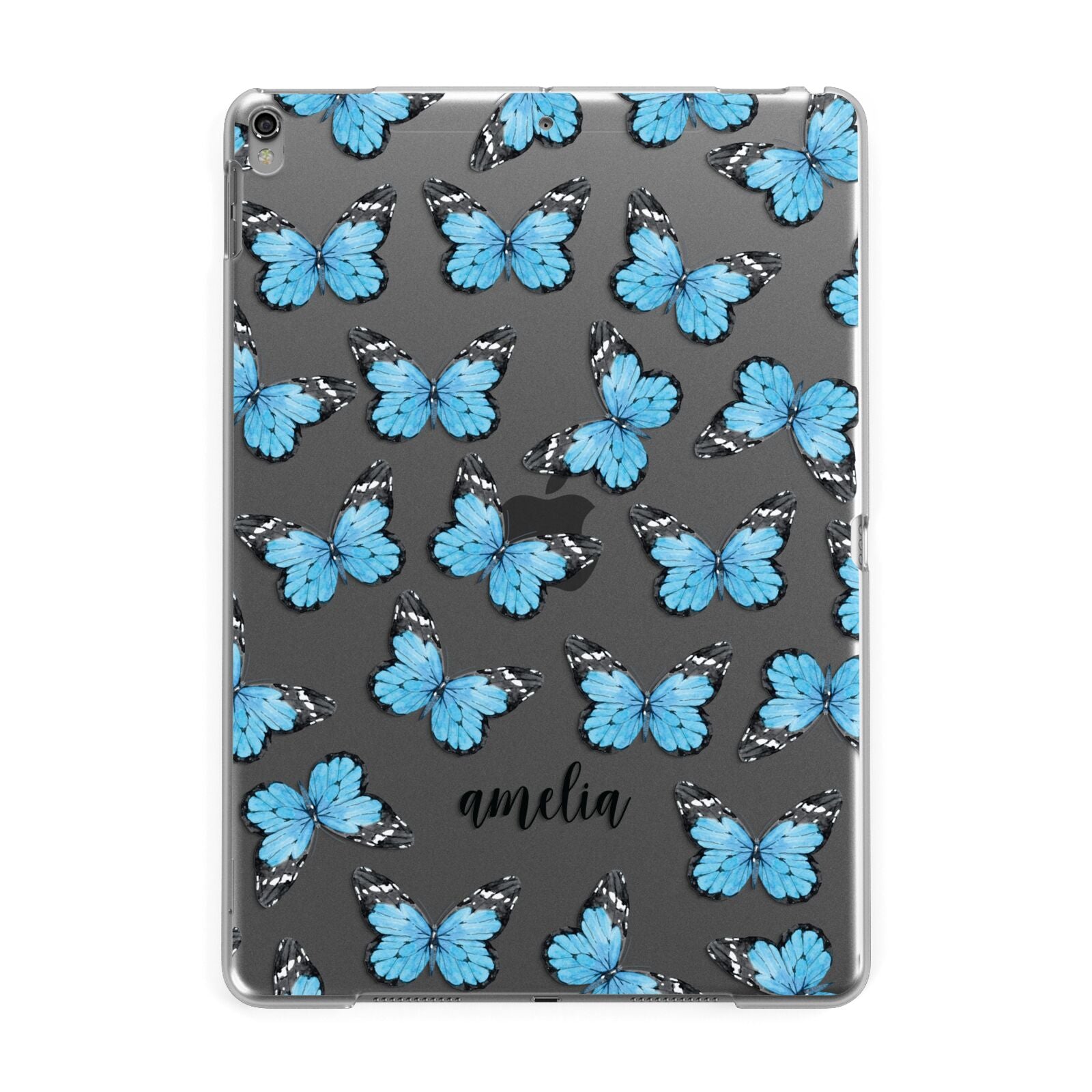 Blue Butterflies with Name Apple iPad Grey Case