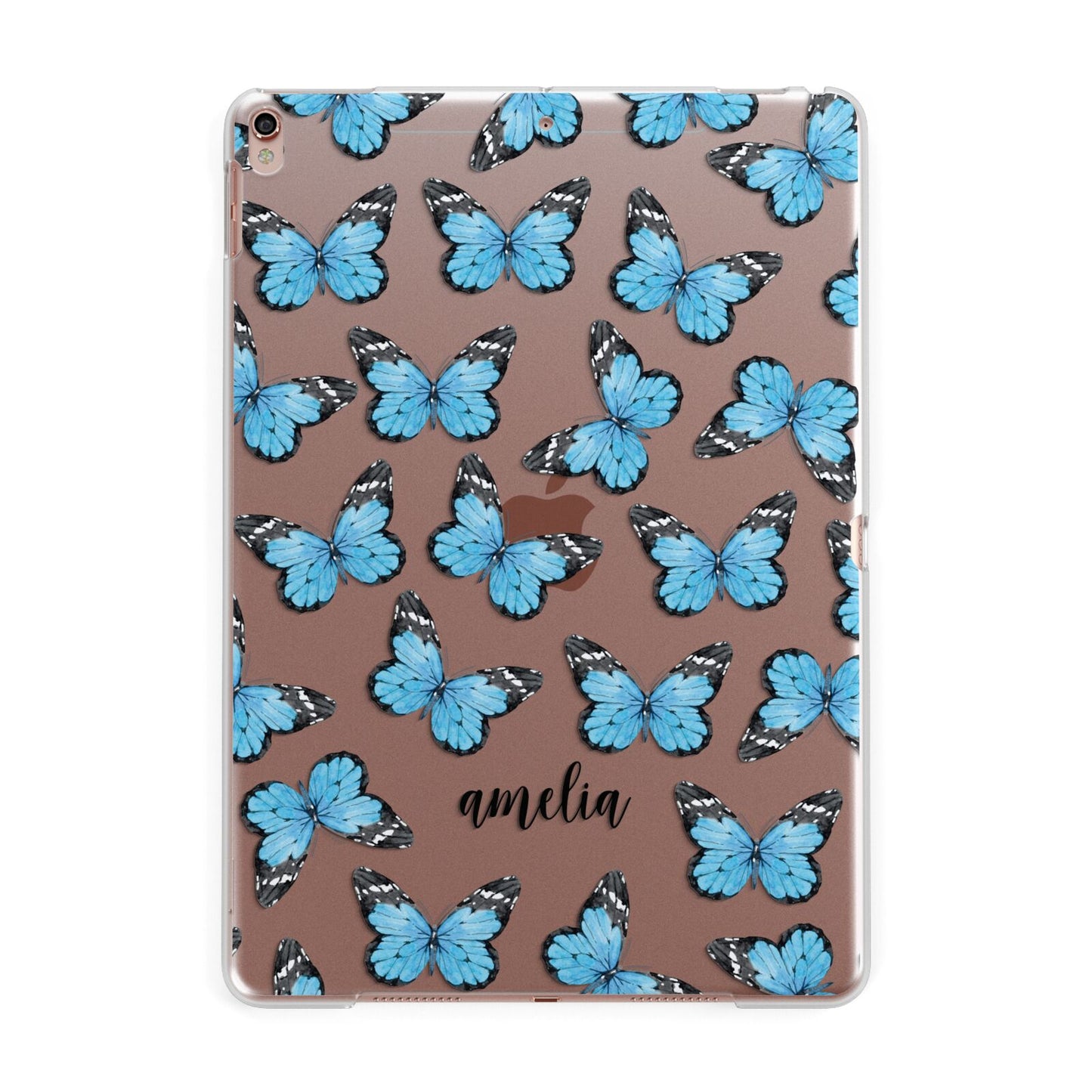 Blue Butterflies with Name Apple iPad Rose Gold Case