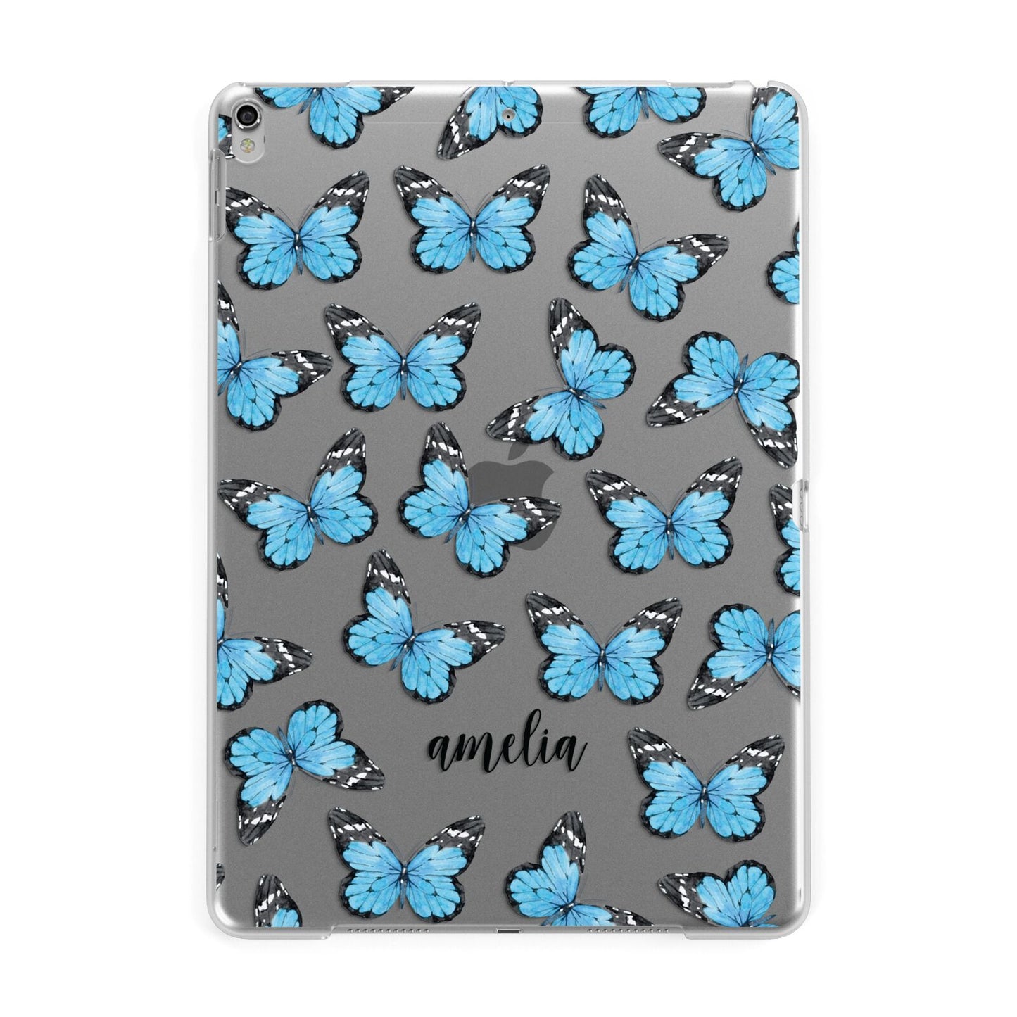 Blue Butterflies with Name Apple iPad Silver Case