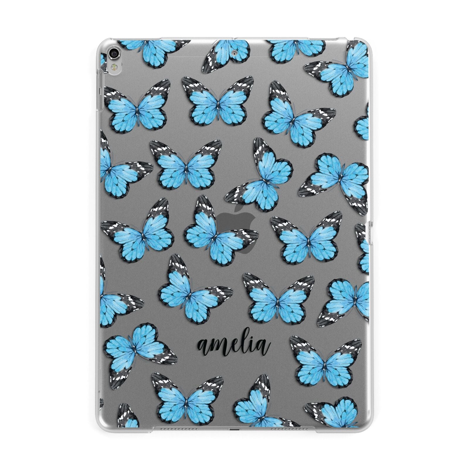 Blue Butterflies with Name Apple iPad Silver Case