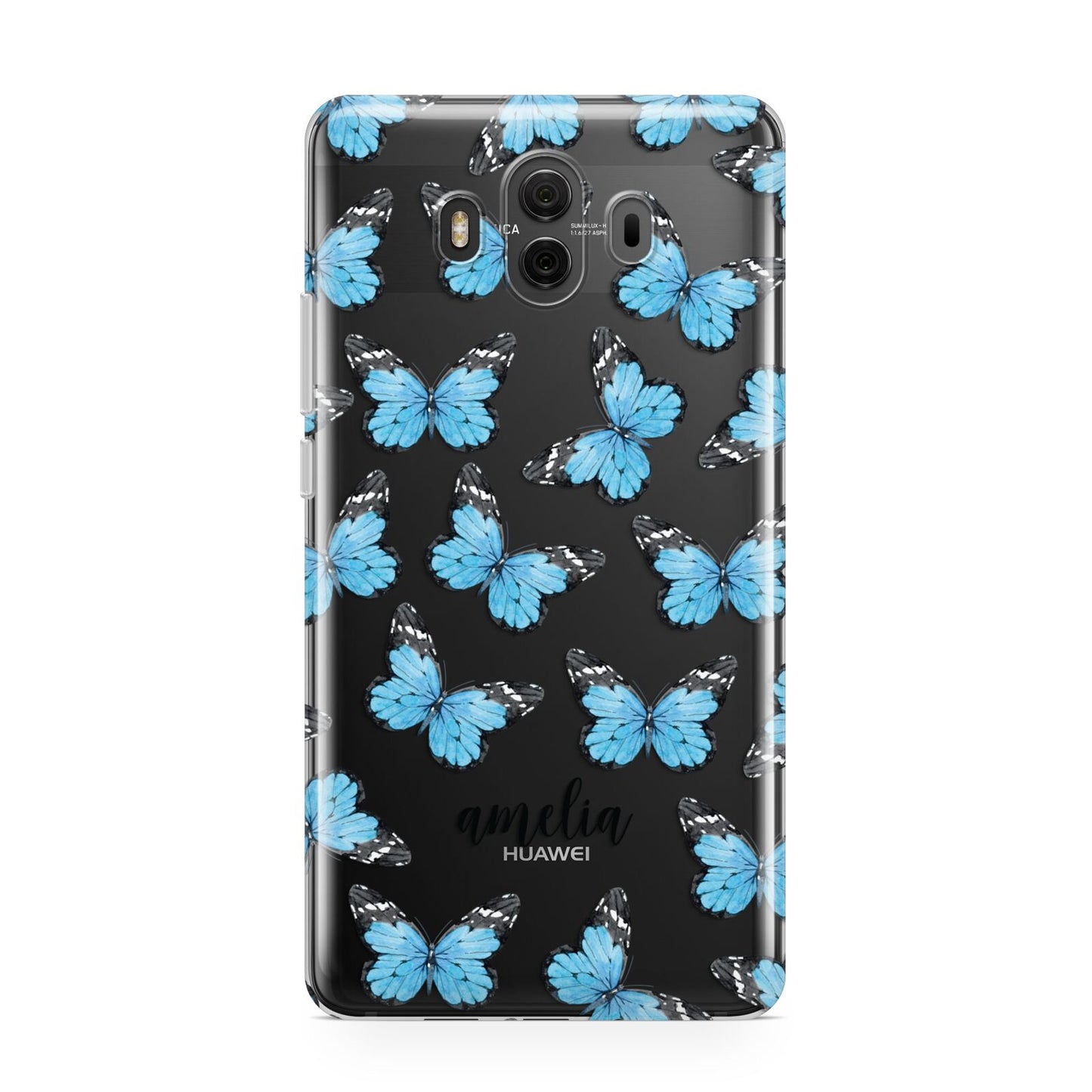 Blue Butterflies with Name Huawei Mate 10 Protective Phone Case