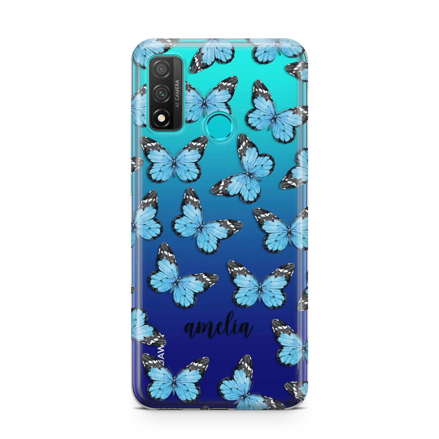 Blue Butterflies with Name Huawei P Smart 2020