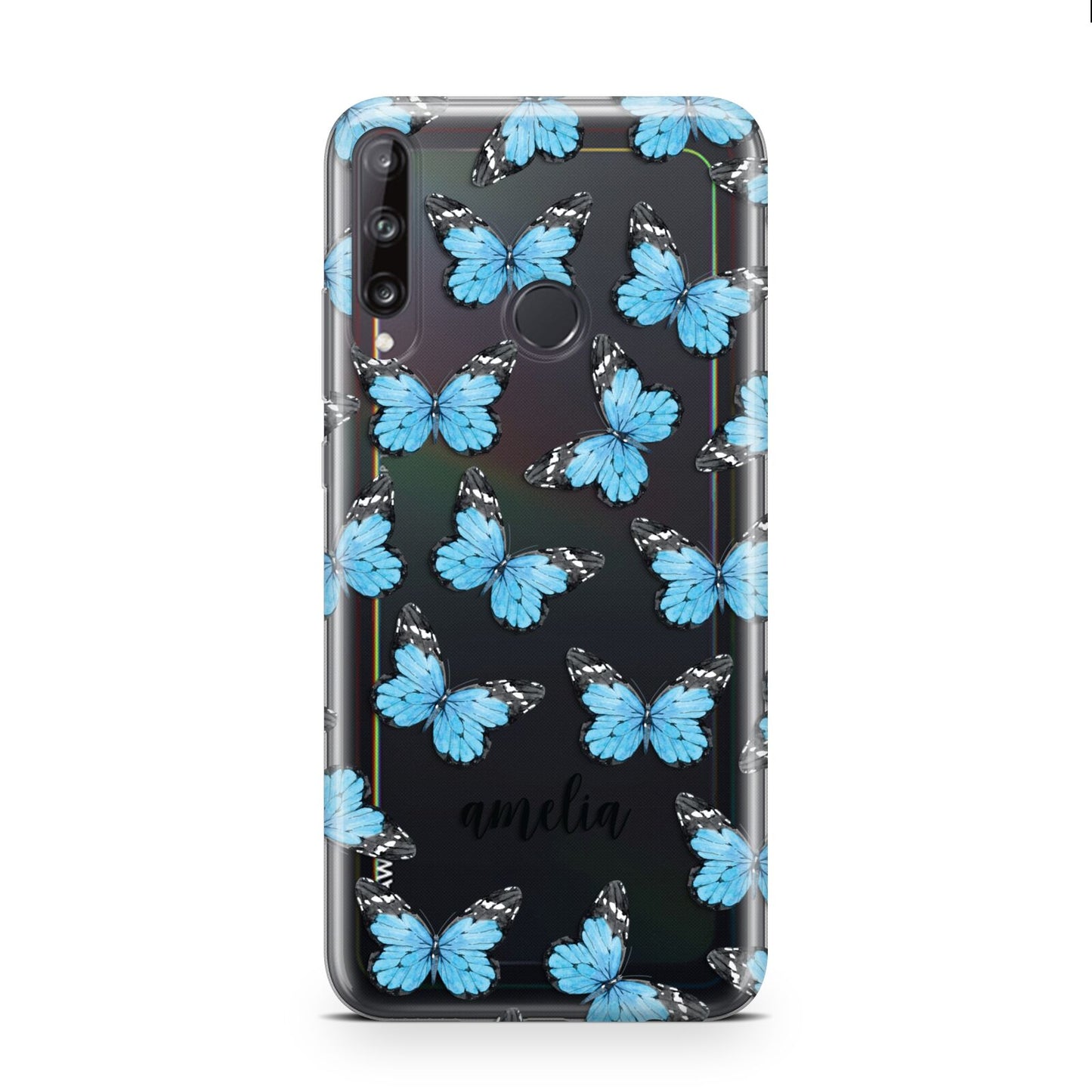 Blue Butterflies with Name Huawei P40 Lite E Phone Case