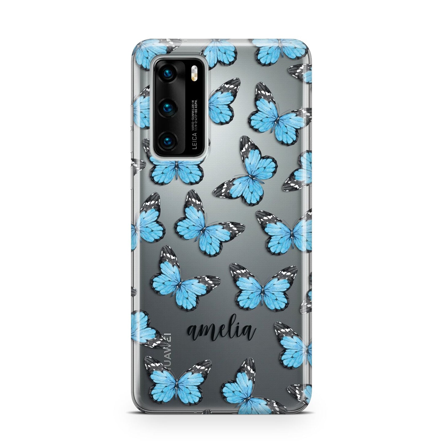 Blue Butterflies with Name Huawei P40 Phone Case