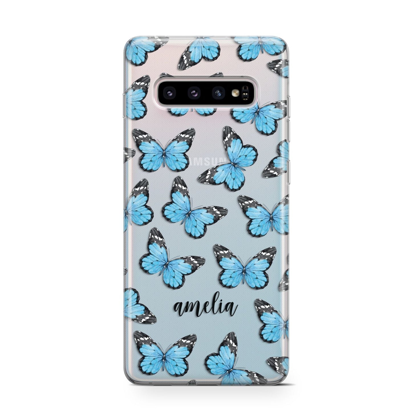 Blue Butterflies with Name Protective Samsung Galaxy Case