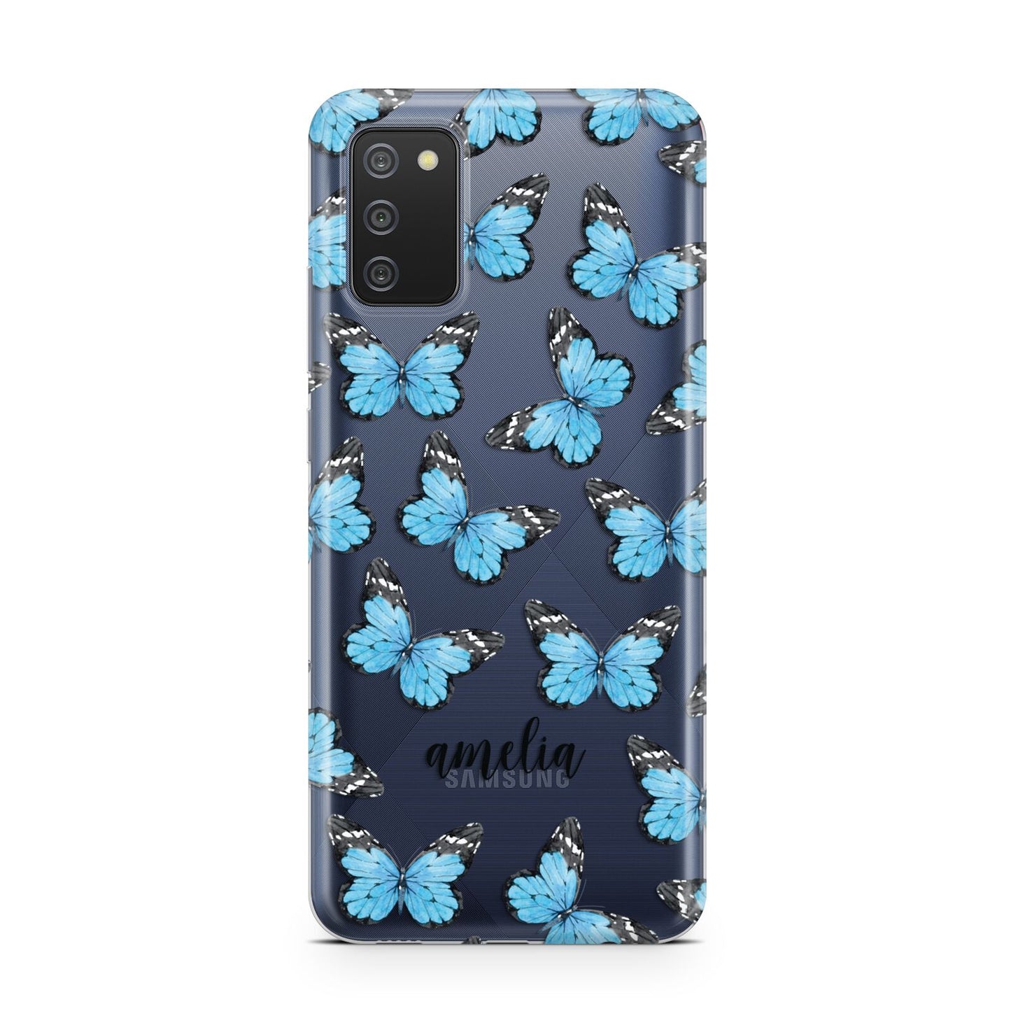 Blue Butterflies with Name Samsung A02s Case