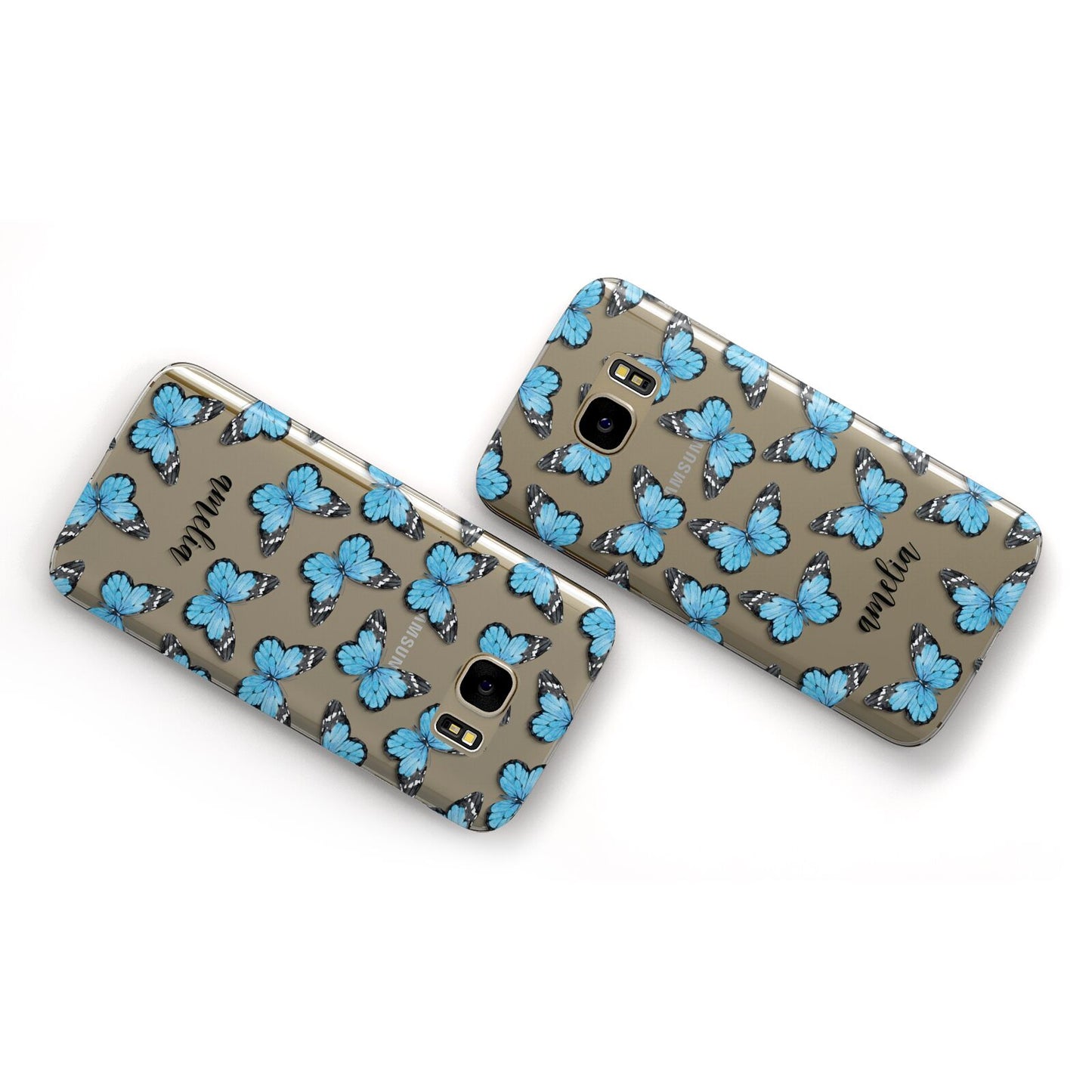 Blue Butterflies with Name Samsung Galaxy Case Flat Overview