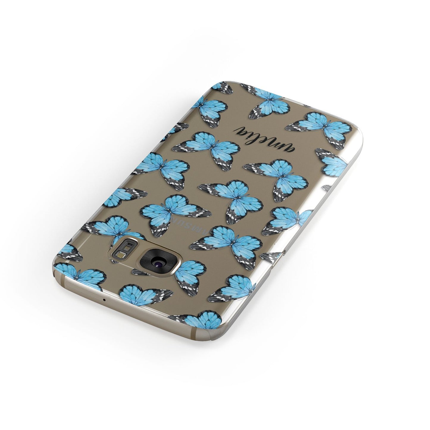 Blue Butterflies with Name Samsung Galaxy Case Front Close Up