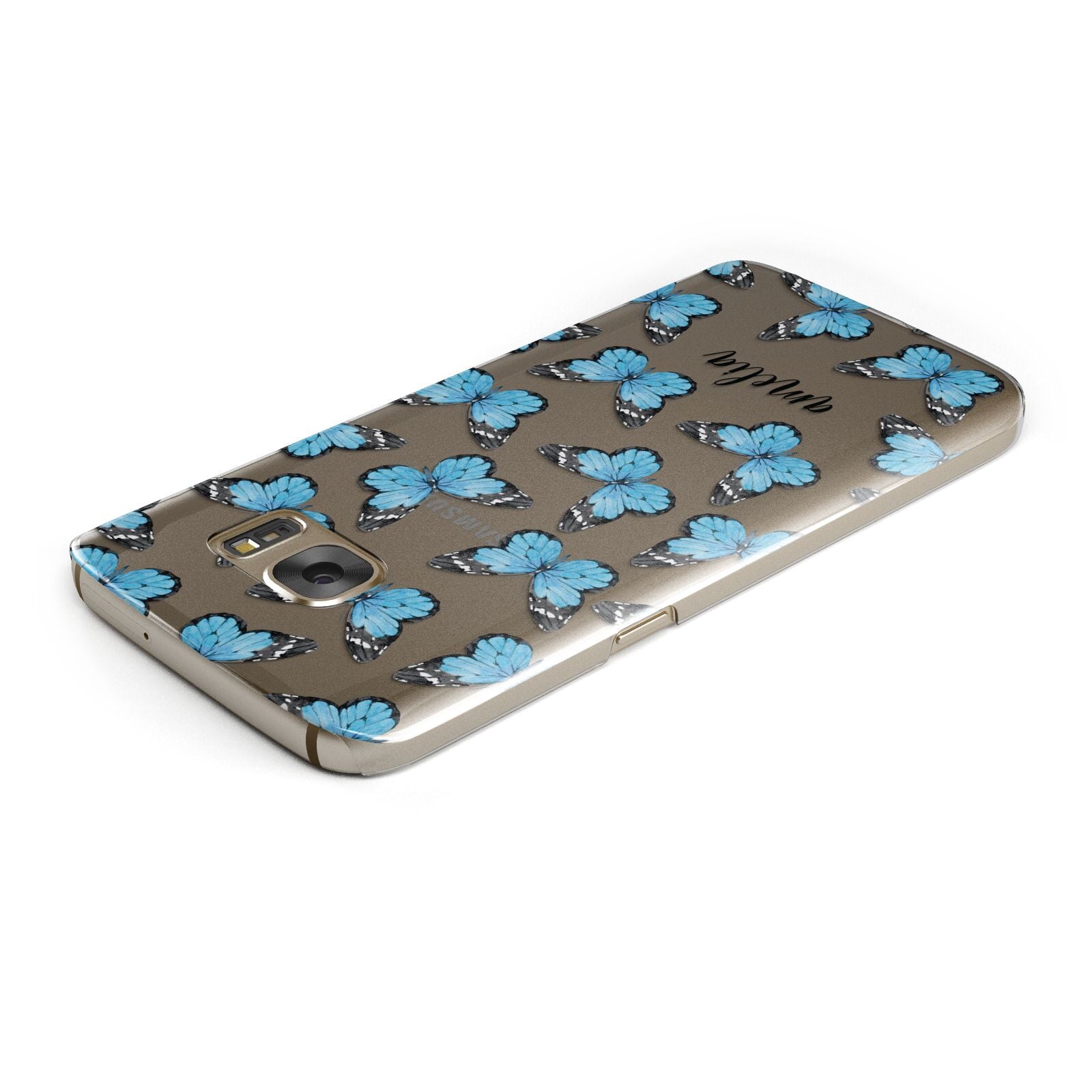 Blue Butterflies with Name Samsung Galaxy Case Top Cutout