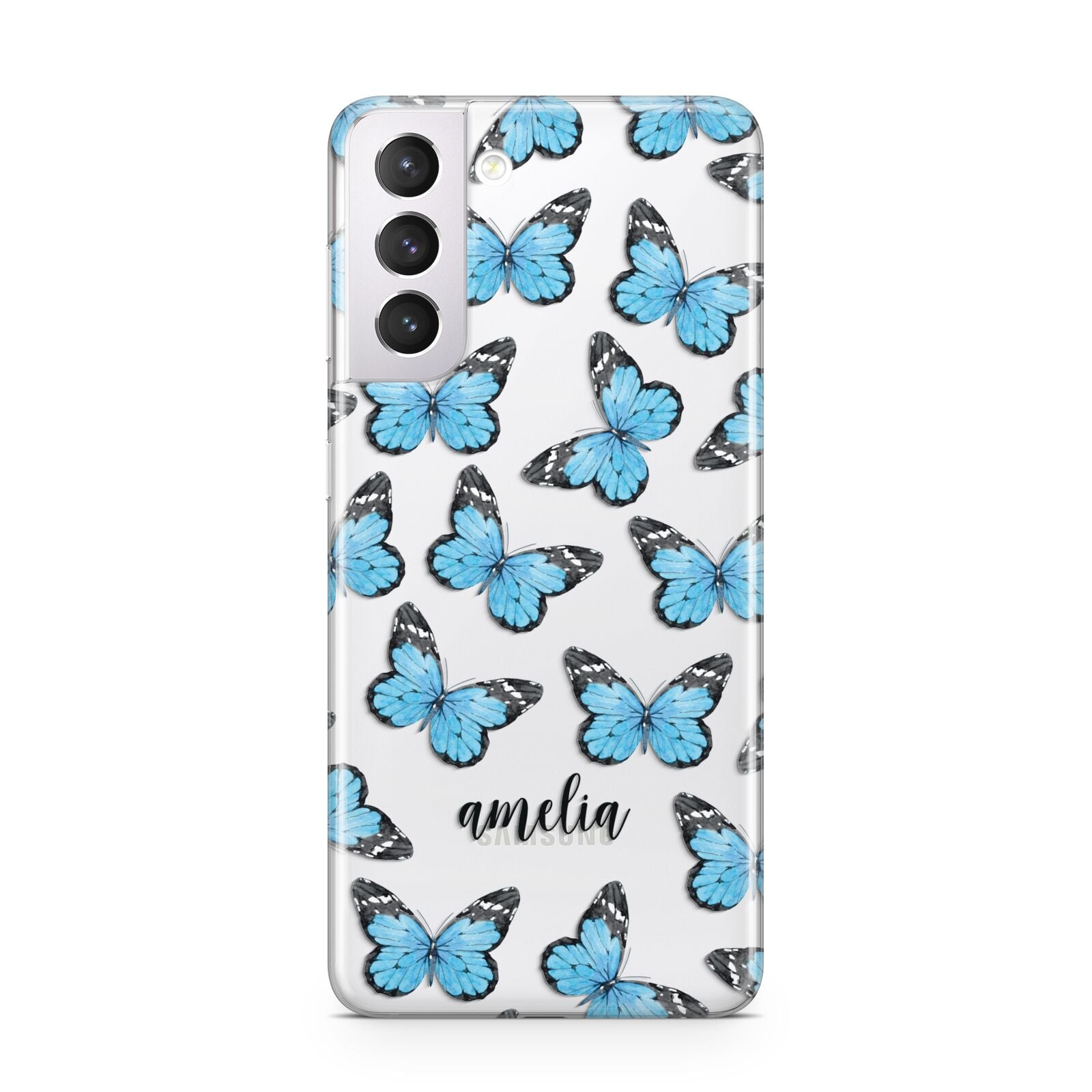 Blue Butterflies with Name Samsung S21 Case