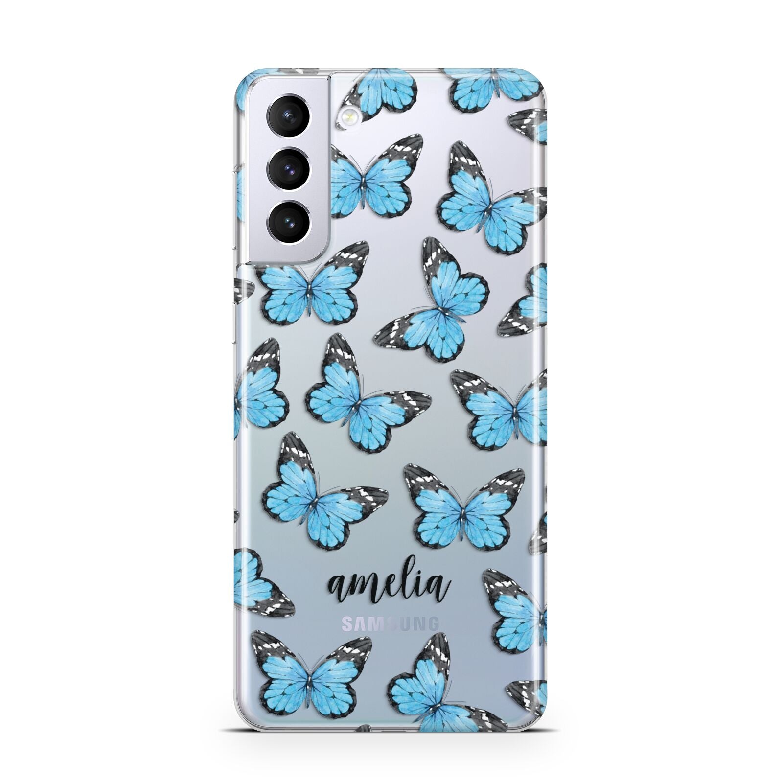 Blue Butterflies with Name Samsung S21 Plus Case