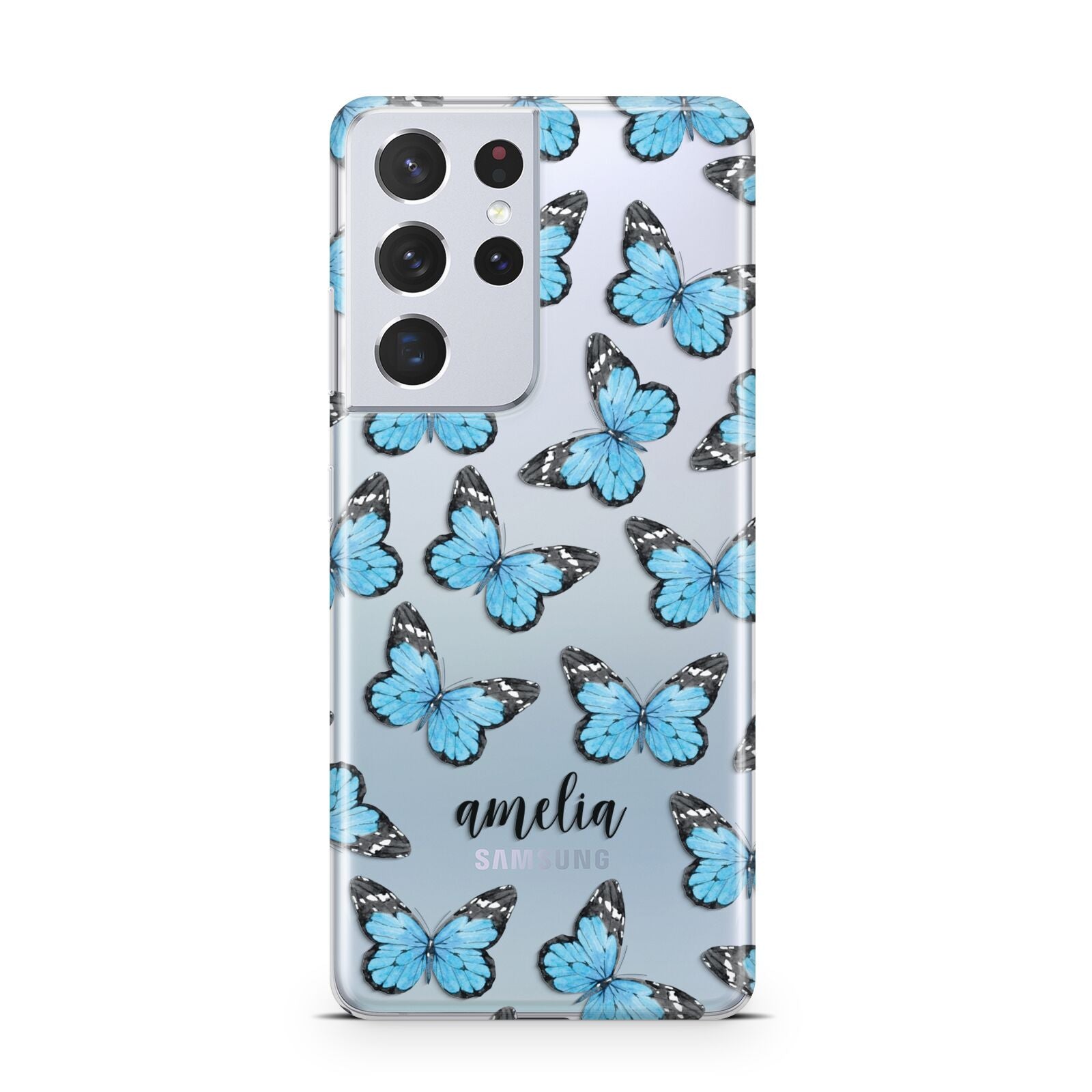 Blue Butterflies with Name Samsung S21 Ultra Case