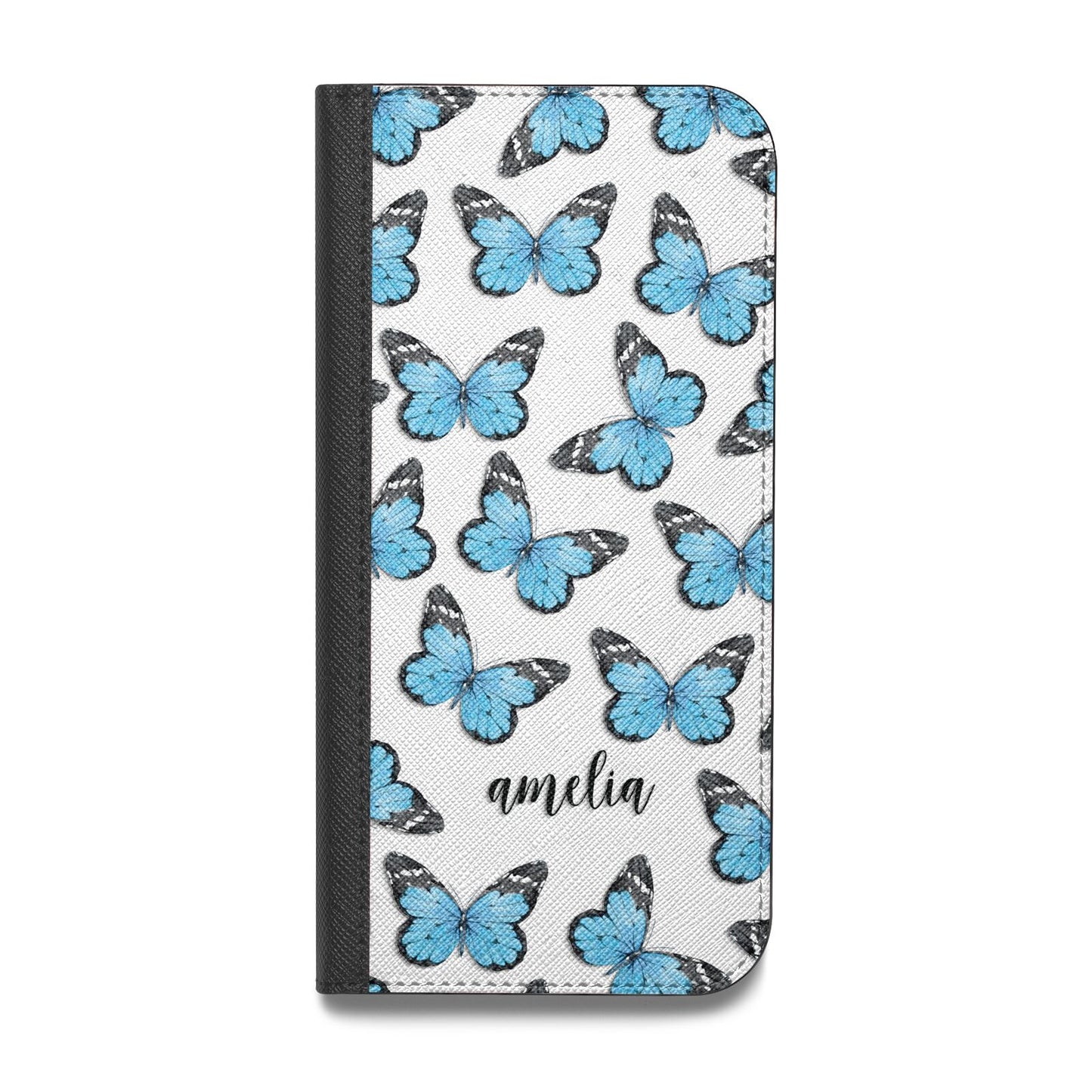 Blue Butterflies with Name Vegan Leather Flip Samsung Case