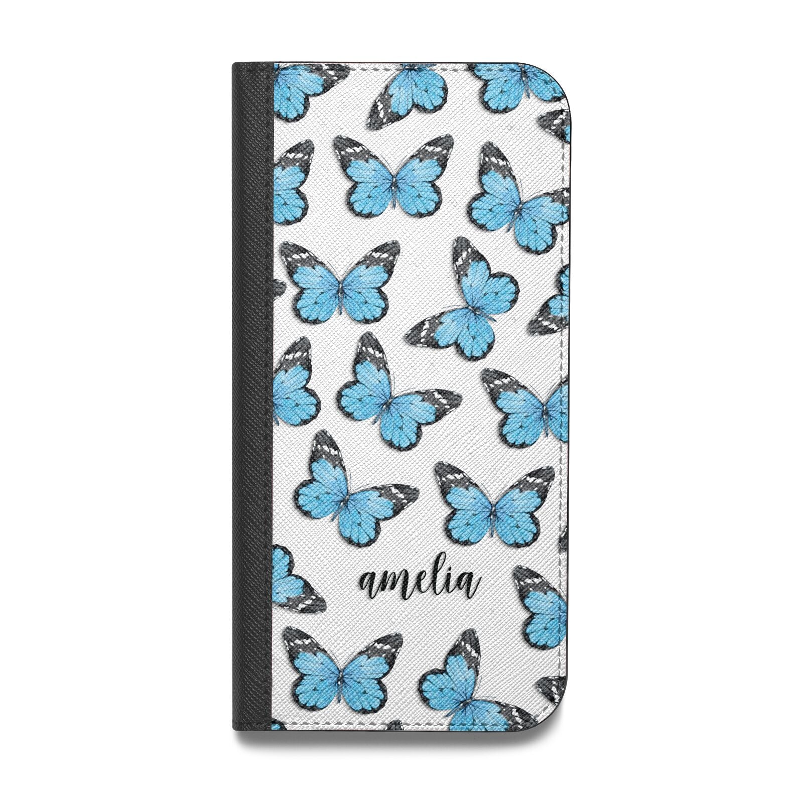 Blue Butterflies with Name Vegan Leather Flip Samsung Case