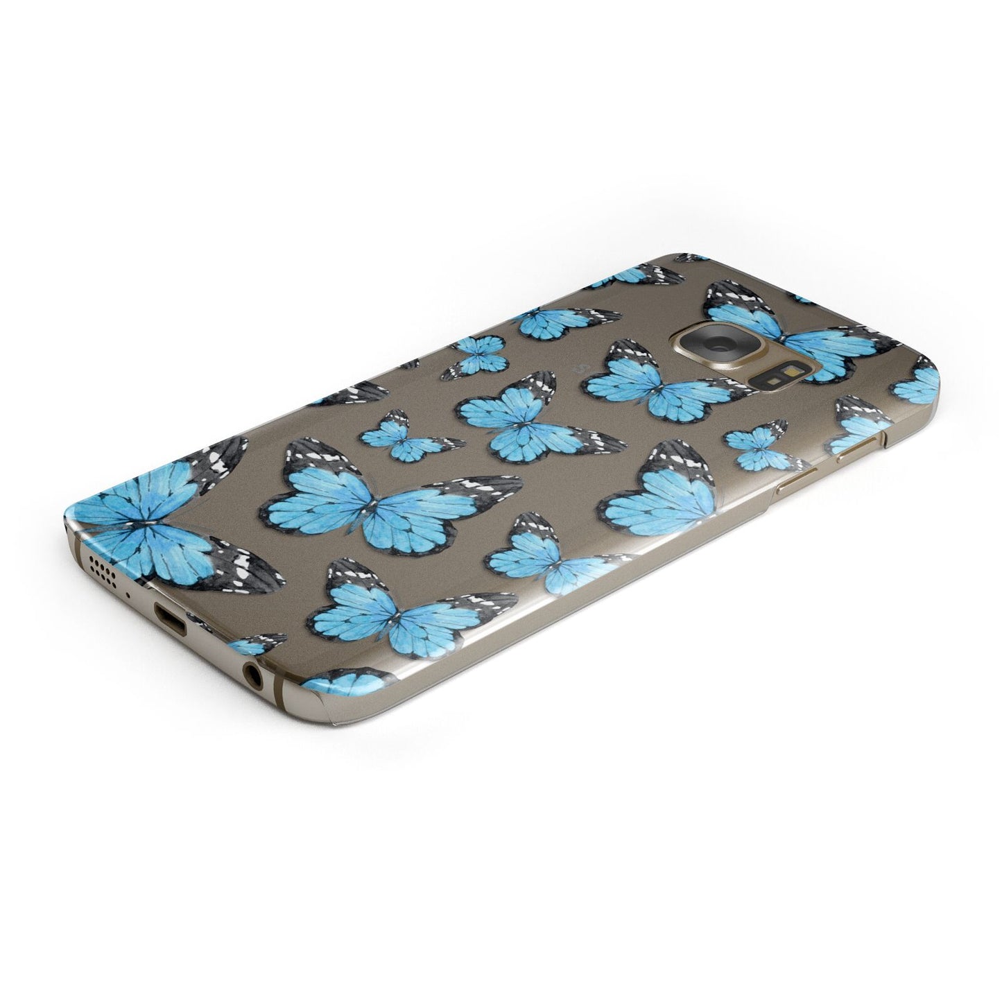 Blue Butterfly Protective Samsung Galaxy Case Angled Image