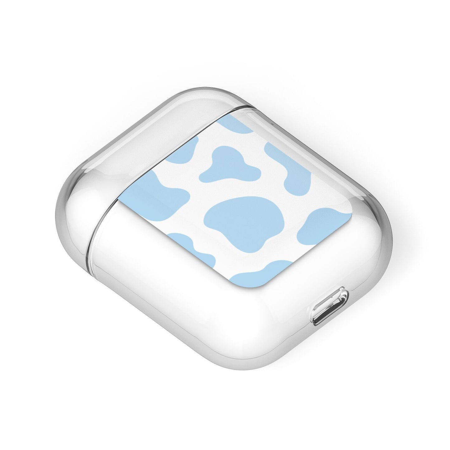 Blue Cow Print AirPods Case Laid Flat