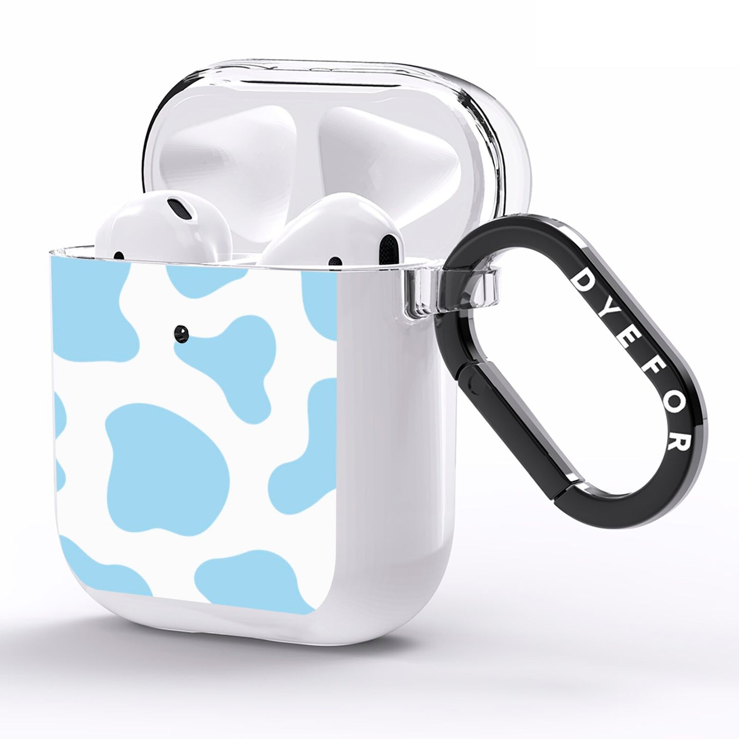 Blue Cow Print AirPods Clear Case Side Image