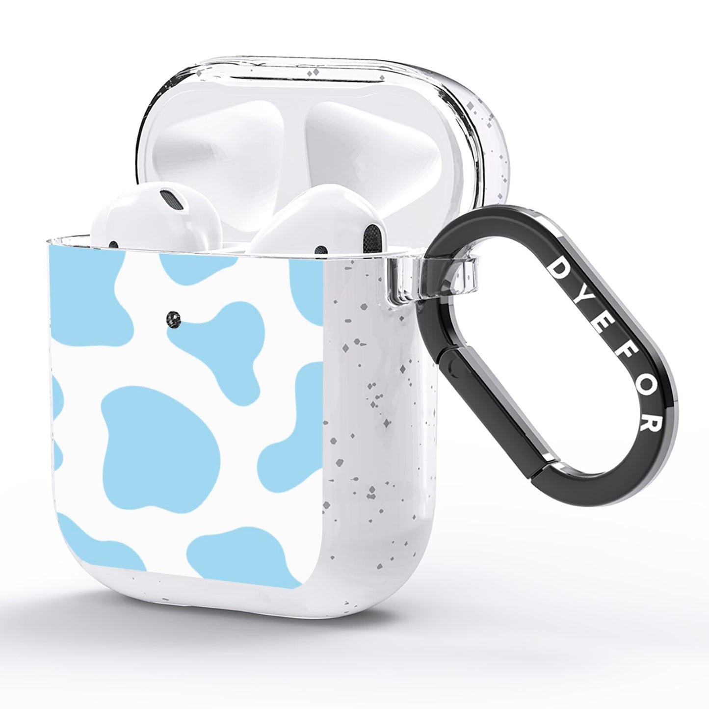 Blue Cow Print AirPods Glitter Case Side Image