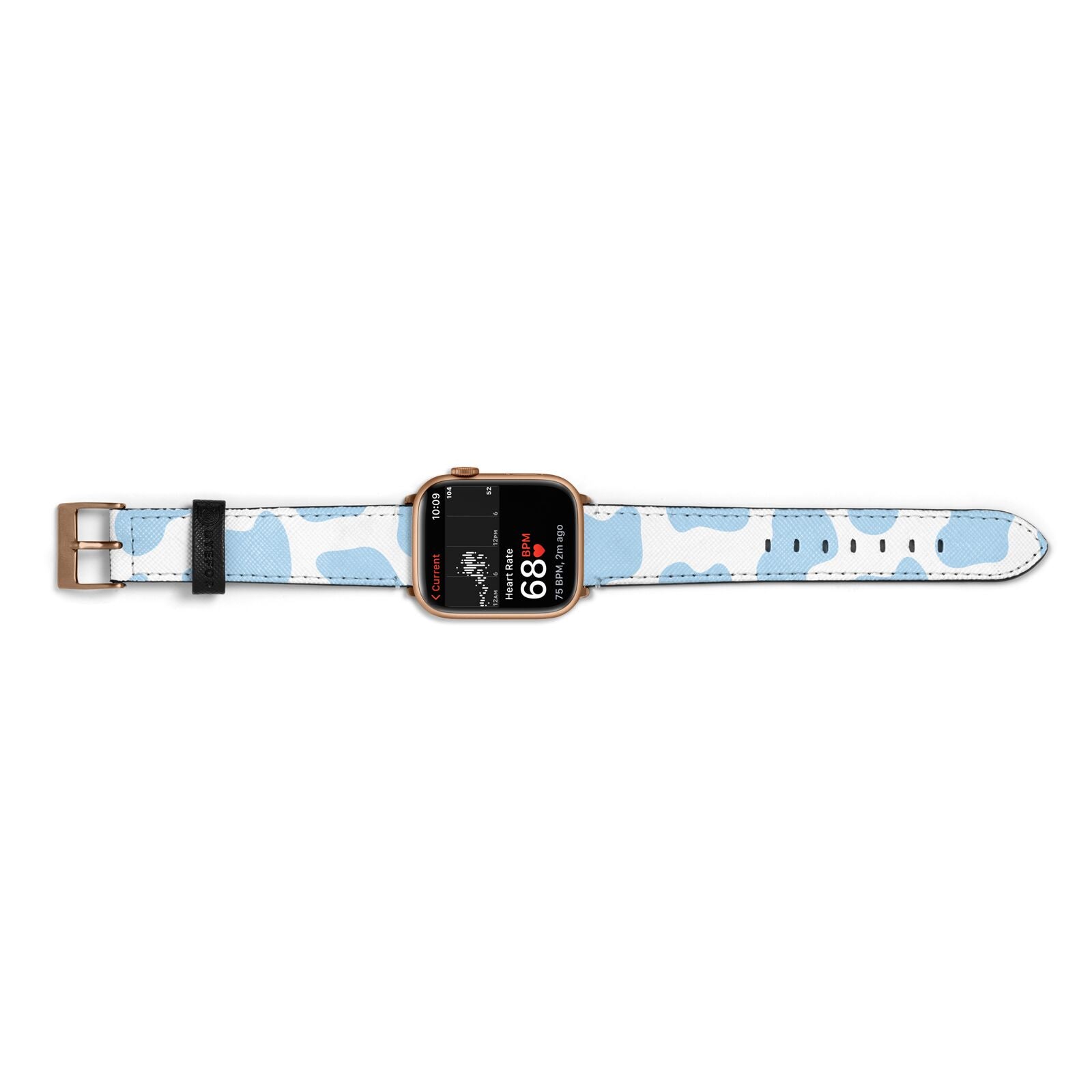 Blue Cow Print Apple Watch Strap Size 38mm Landscape Image Gold Hardware