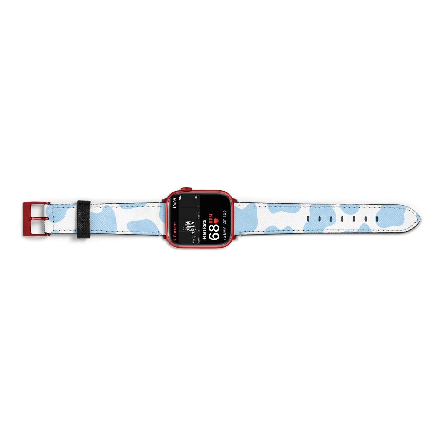 Blue Cow Print Apple Watch Strap Size 38mm Landscape Image Red Hardware