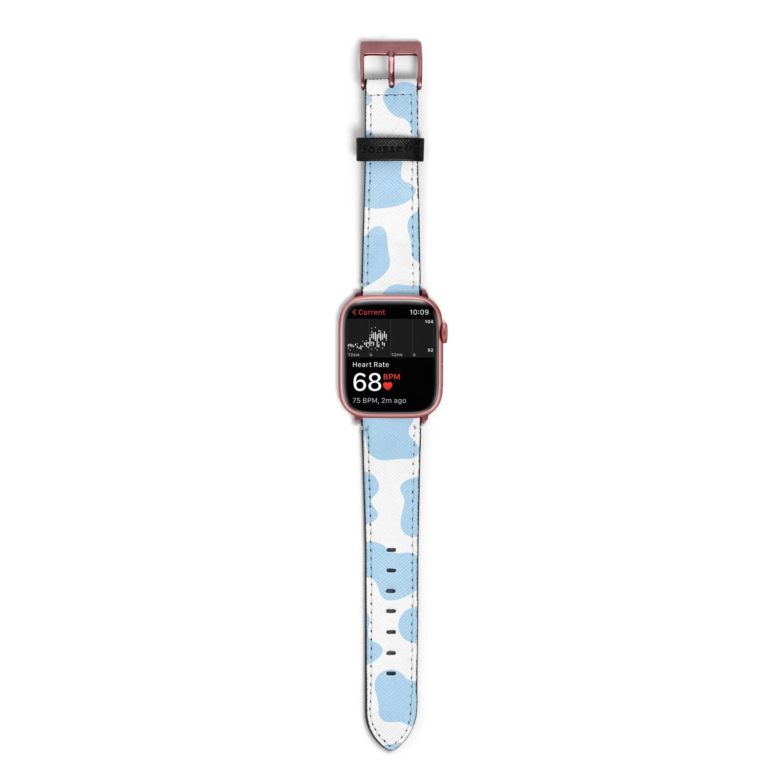 Blue Cow Print Apple Watch Strap Size 38mm with Rose Gold Hardware