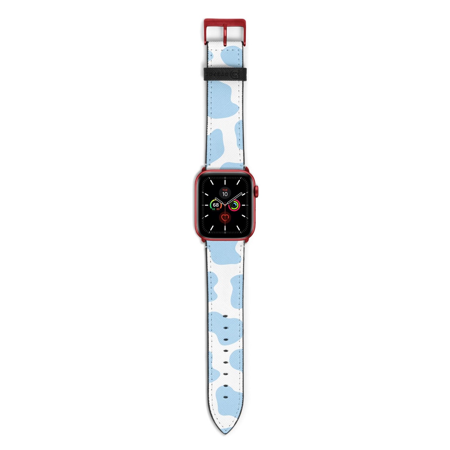 Blue Cow Print Apple Watch Strap with Red Hardware