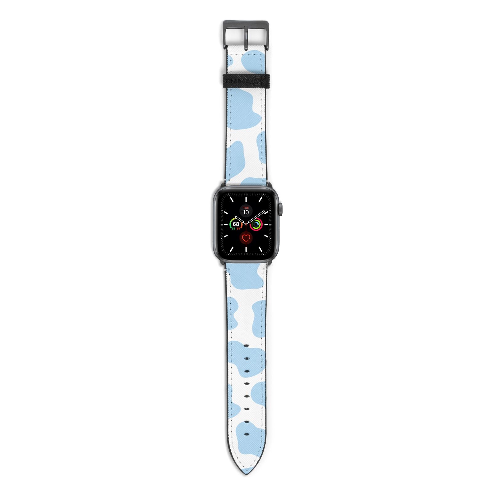 Blue Cow Print Apple Watch Strap with Space Grey Hardware