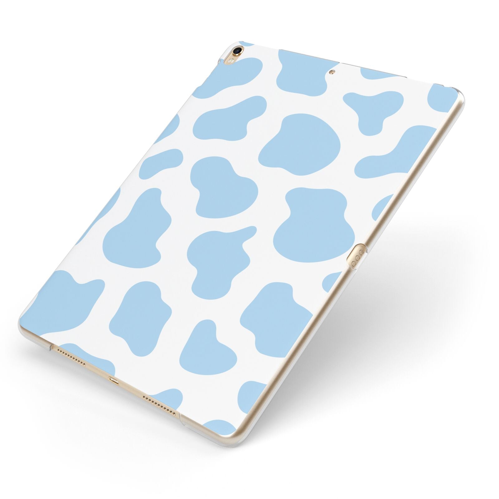 Blue Cow Print Apple iPad Case on Gold iPad Side View