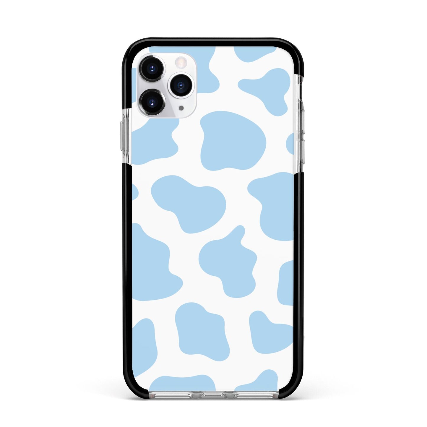 Blue Cow Print Apple iPhone 11 Pro Max in Silver with Black Impact Case