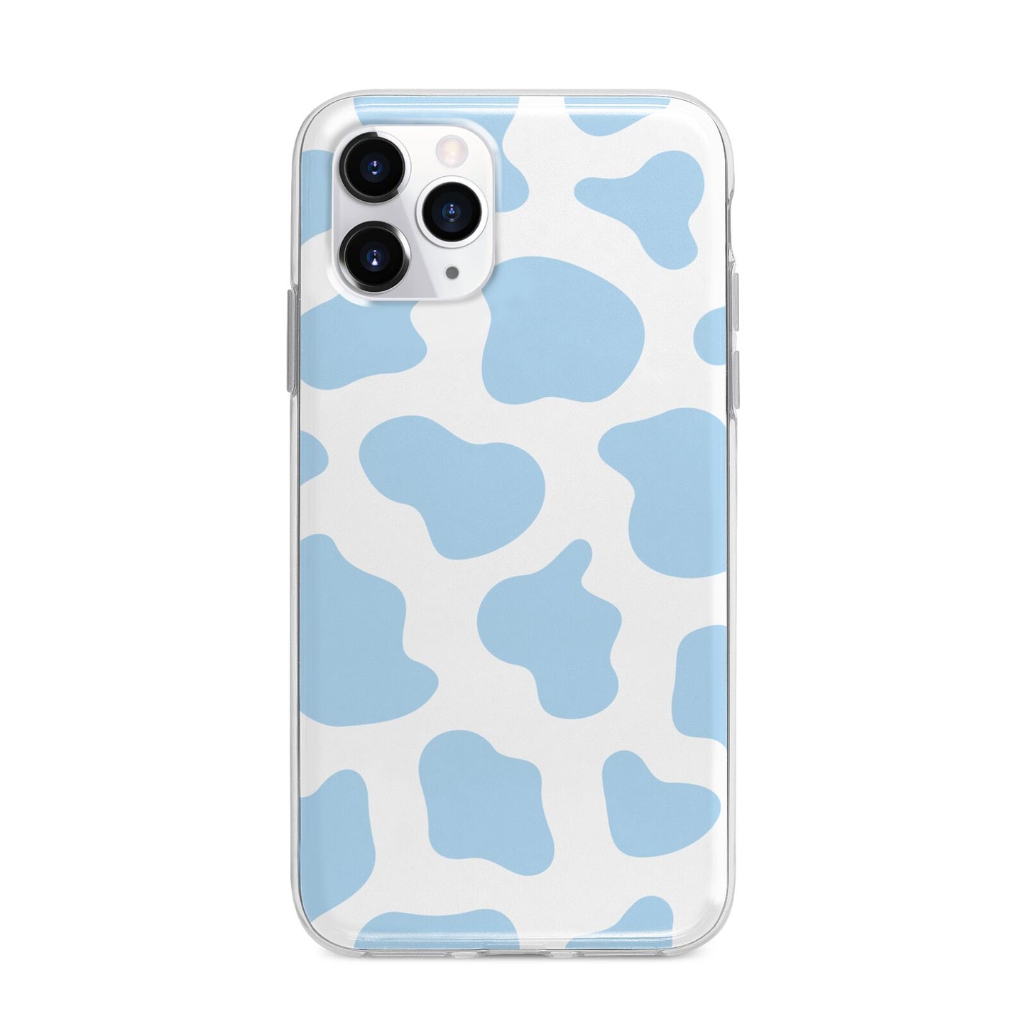 Blue Cow Print Apple iPhone 11 Pro Max in Silver with Bumper Case