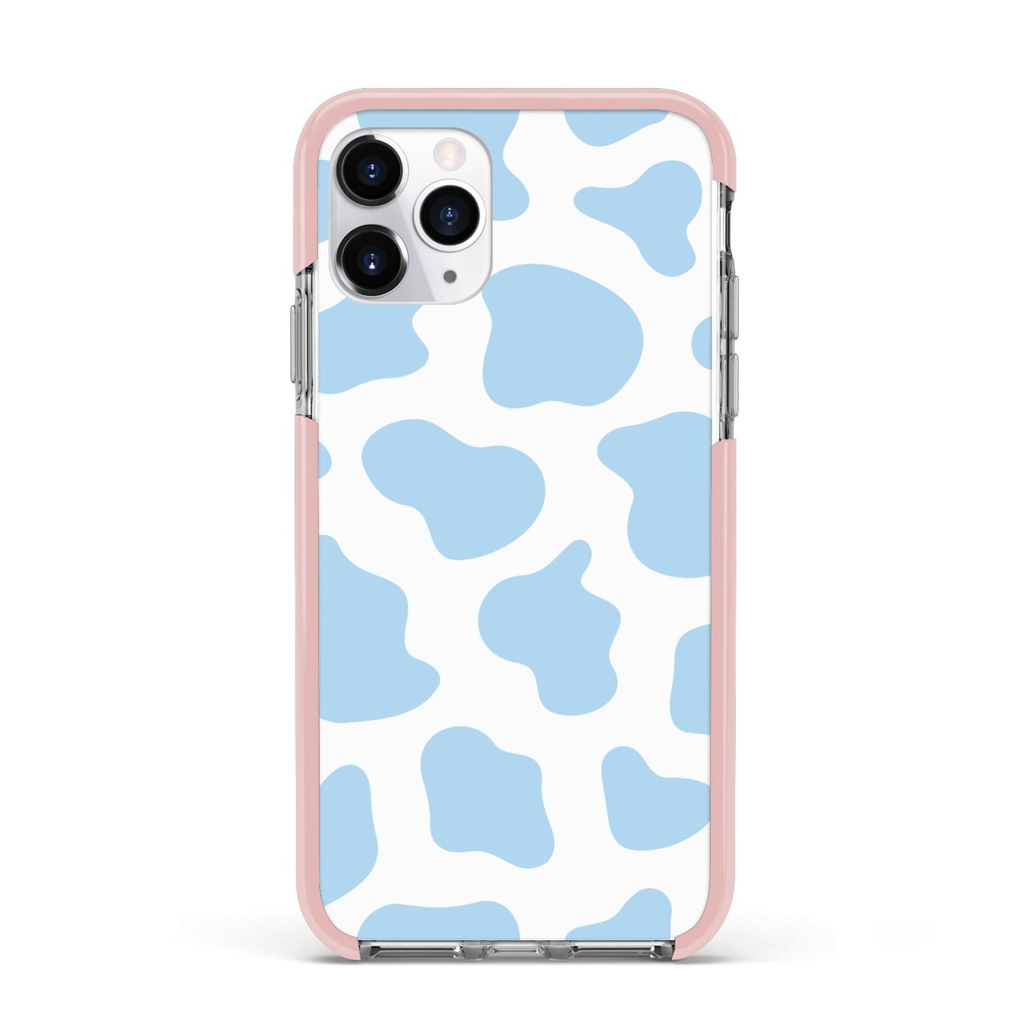 Blue Cow Print Apple iPhone 11 Pro in Silver with Pink Impact Case