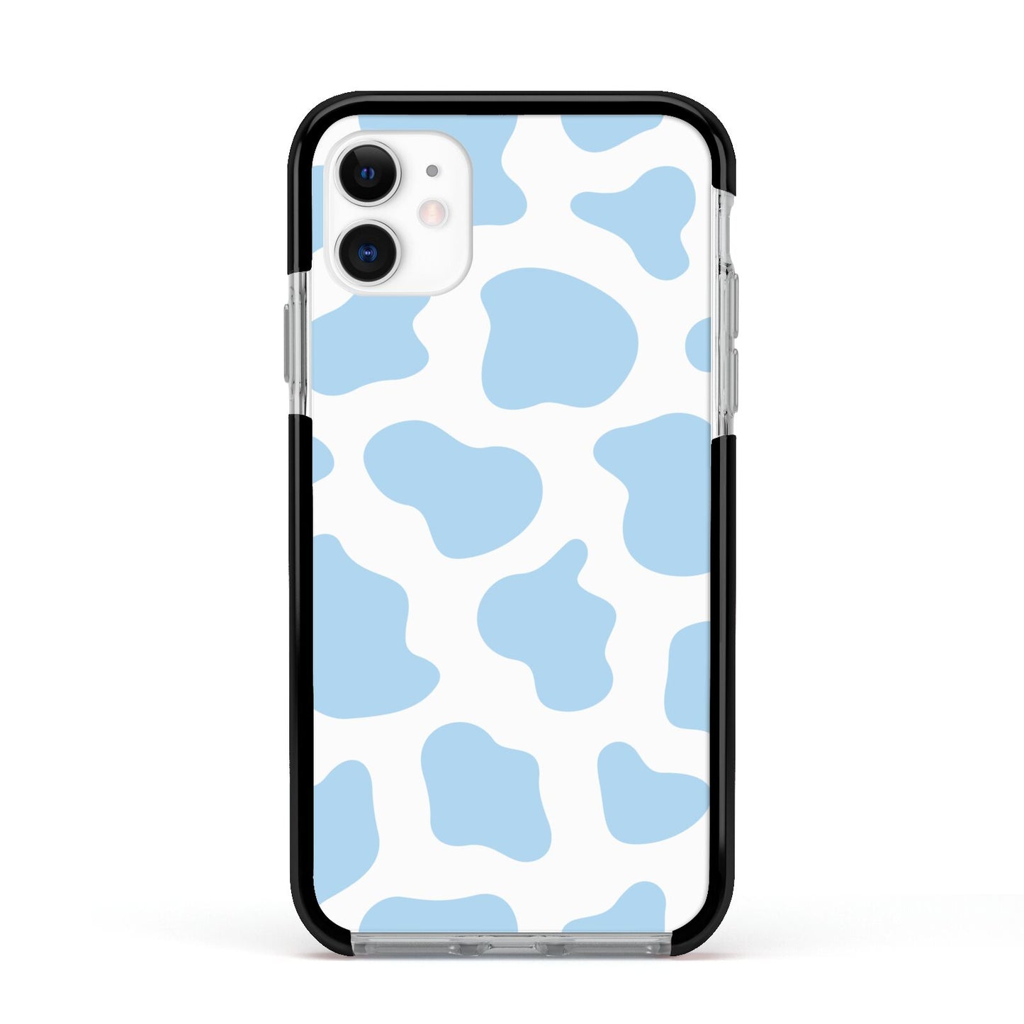 Blue Cow Print Apple iPhone 11 in White with Black Impact Case