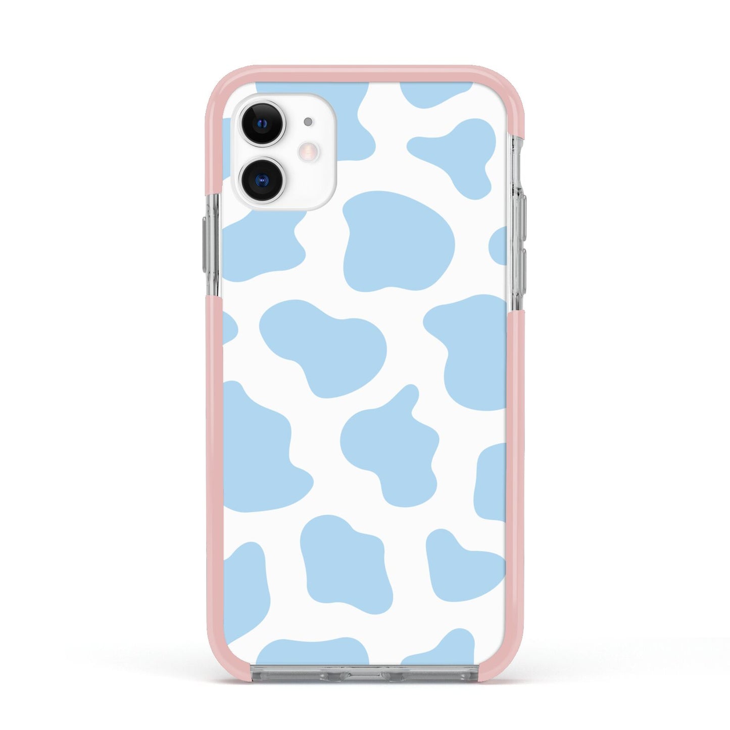 Blue Cow Print Apple iPhone 11 in White with Pink Impact Case