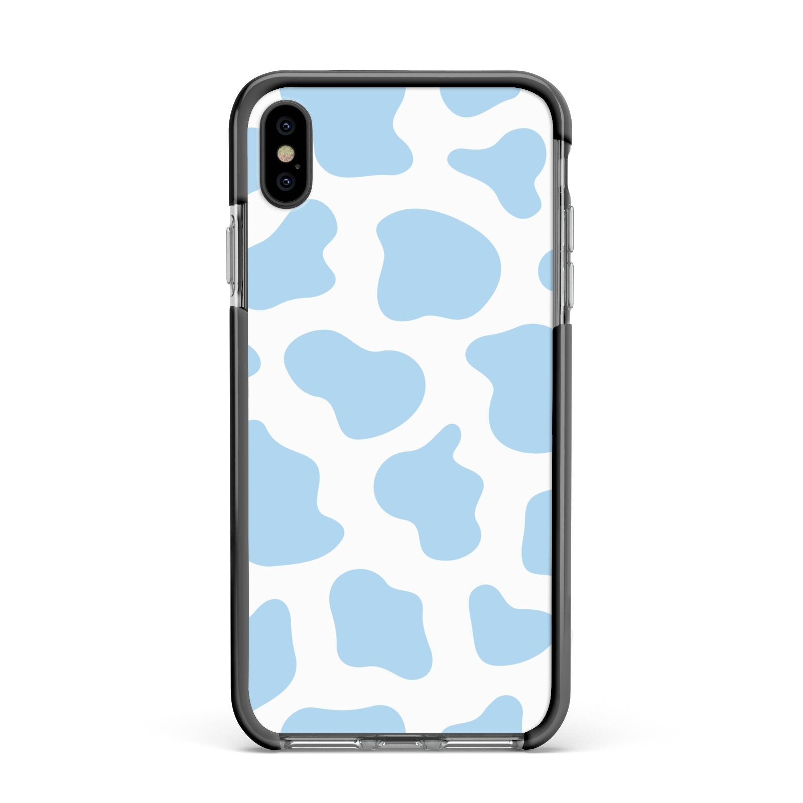 Blue Cow Print Apple iPhone Xs Max Impact Case Black Edge on Black Phone