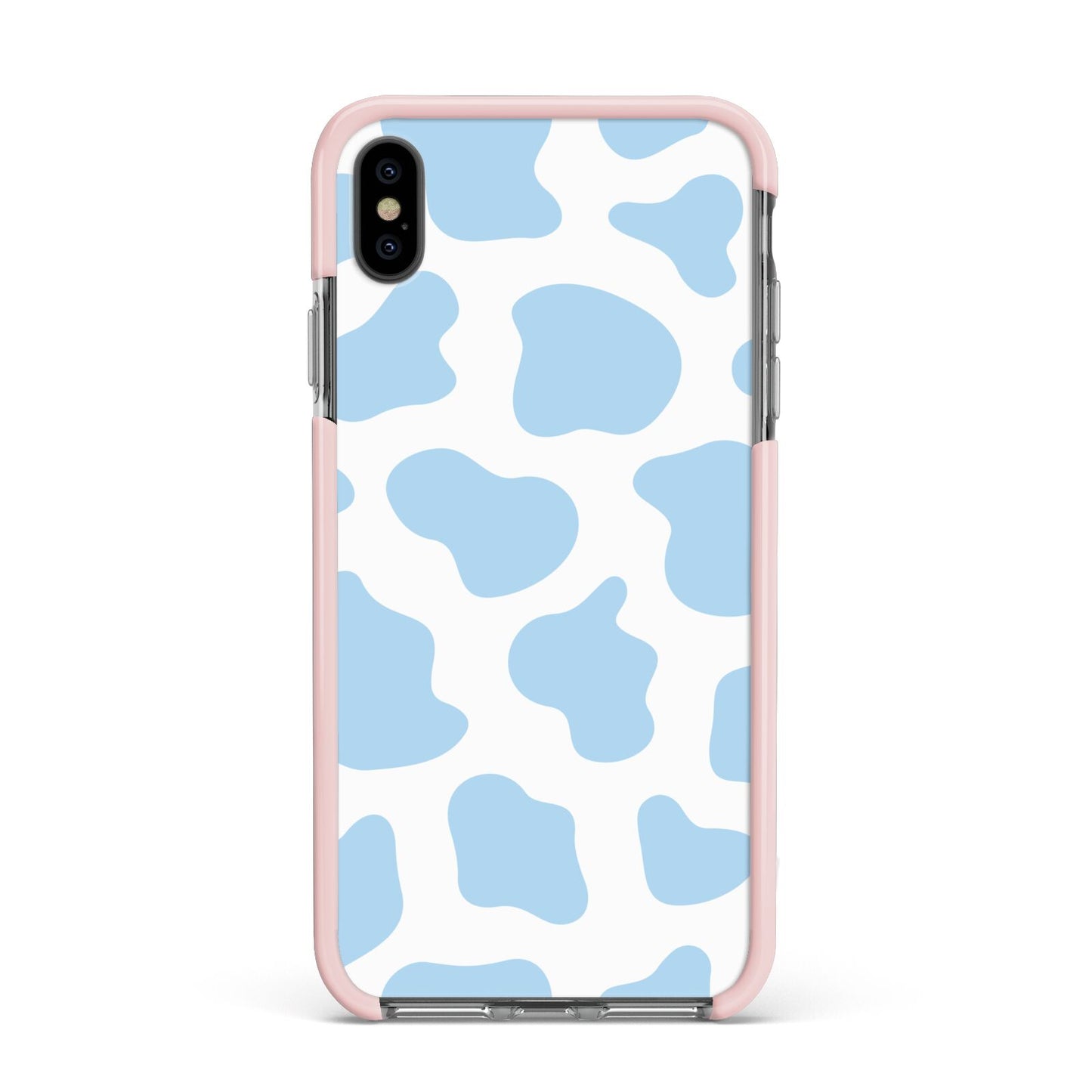 Blue Cow Print Apple iPhone Xs Max Impact Case Pink Edge on Black Phone