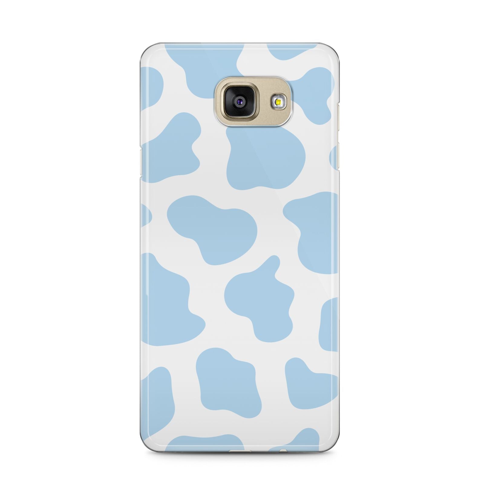Blue Cow Print Samsung Galaxy A5 2016 Case on gold phone