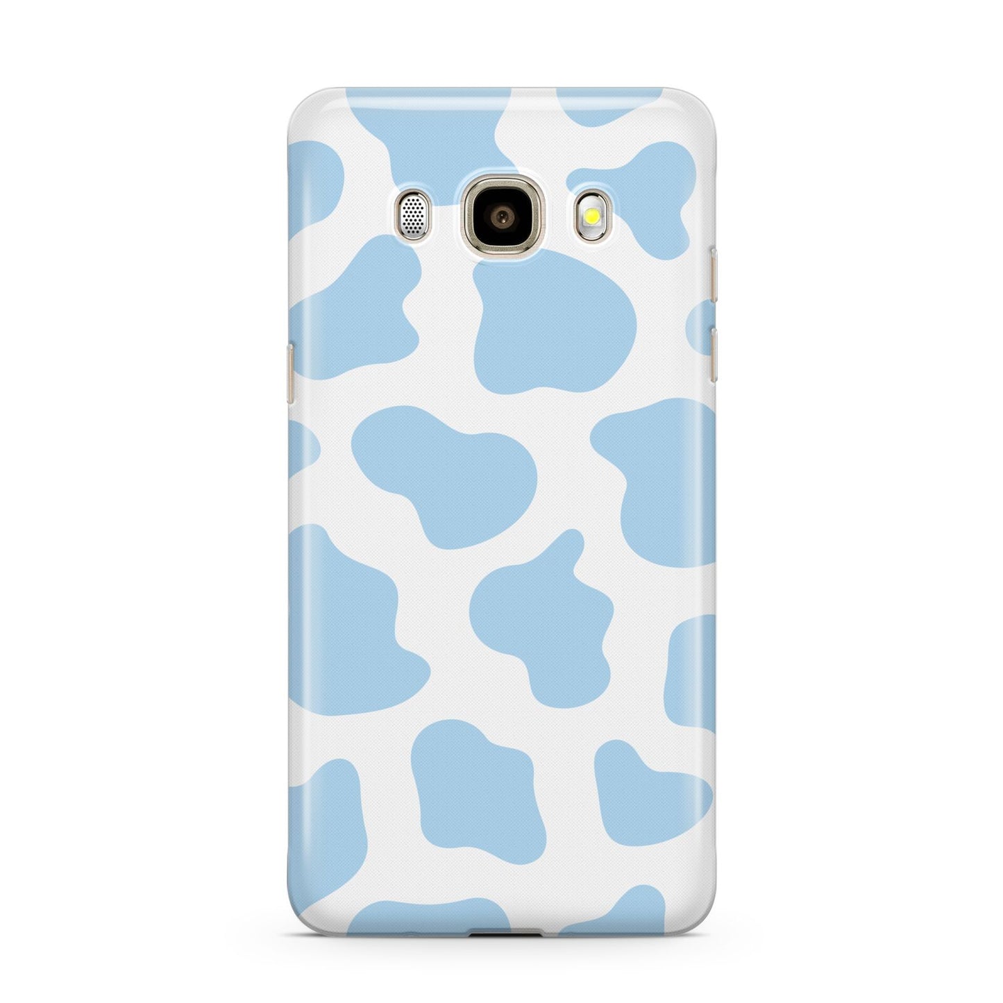 Blue Cow Print Samsung Galaxy J7 2016 Case on gold phone