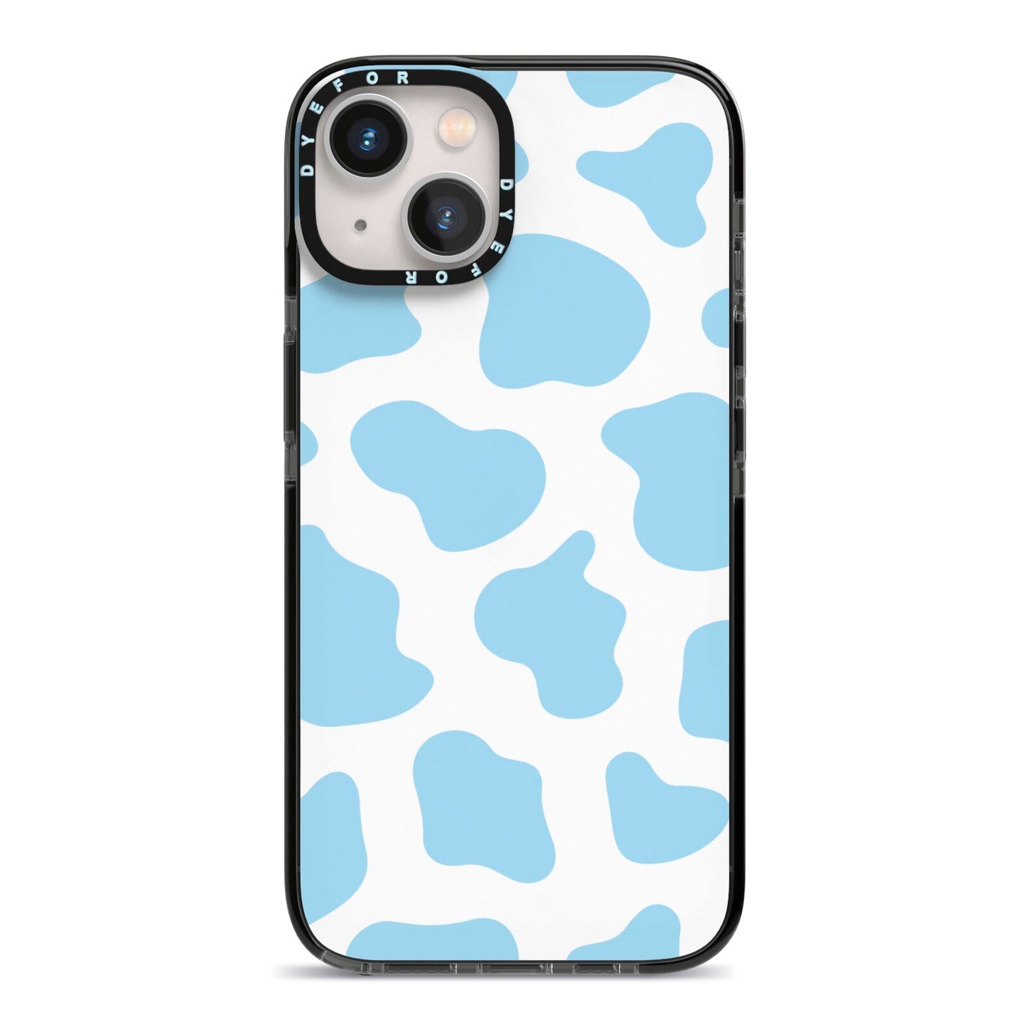 Blue Cow Print iPhone 13 Black Impact Case on Silver phone