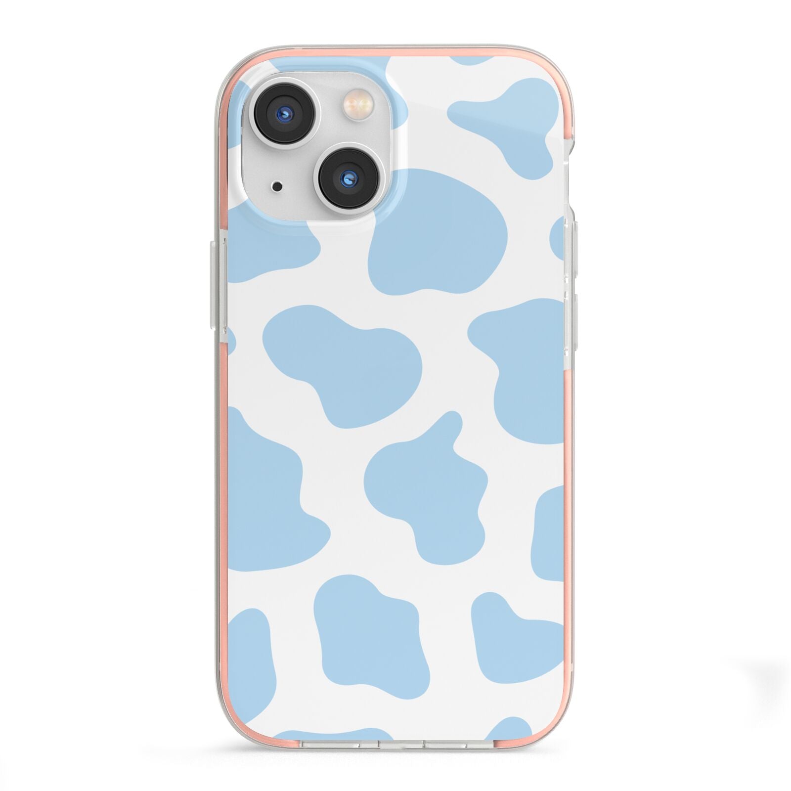 Blue Cow Print iPhone 13 Mini TPU Impact Case with Pink Edges