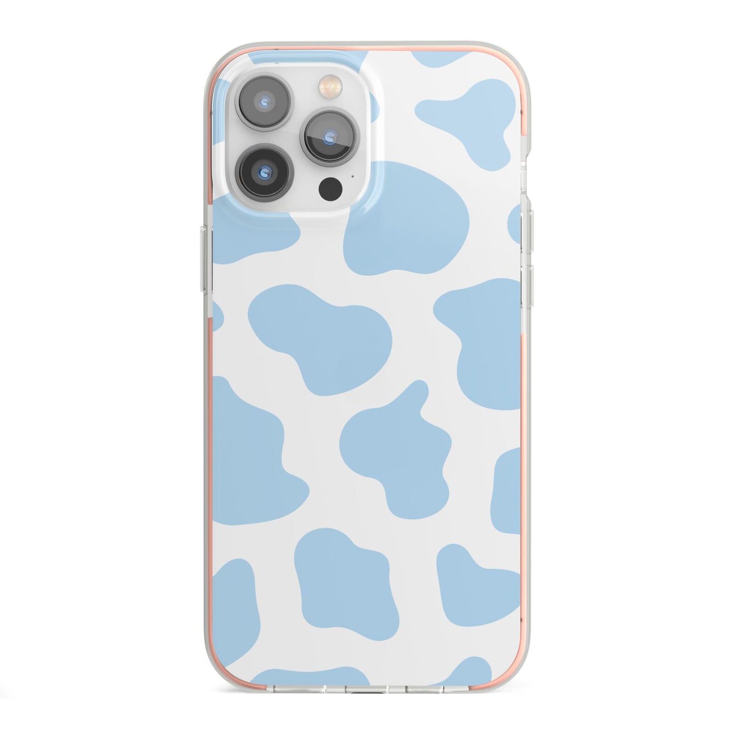 Blue Cow Print iPhone 13 Pro Max TPU Impact Case with Pink Edges