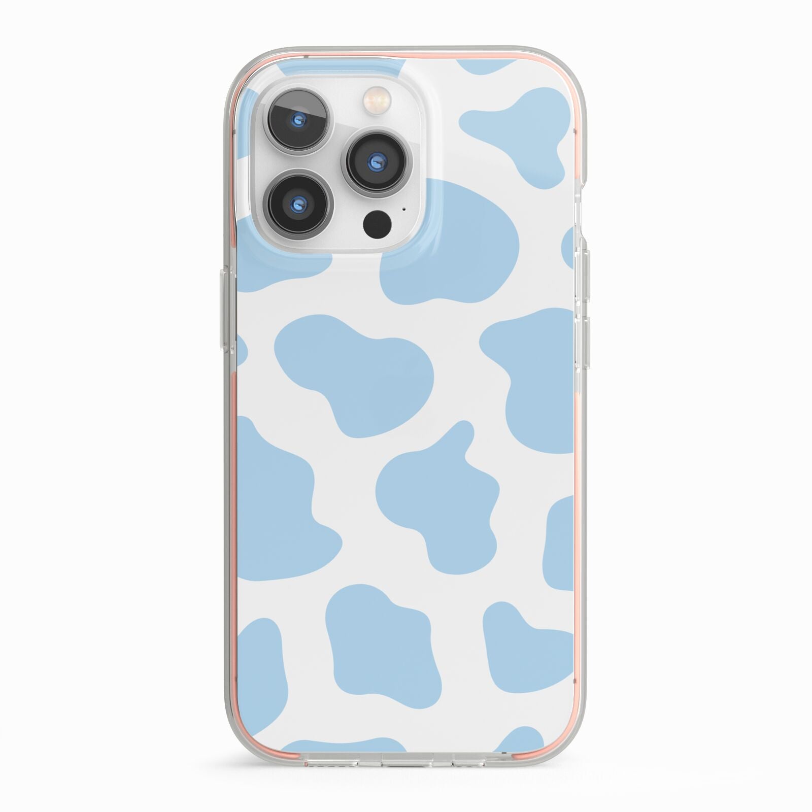 Blue Cow Print iPhone 13 Pro TPU Impact Case with Pink Edges