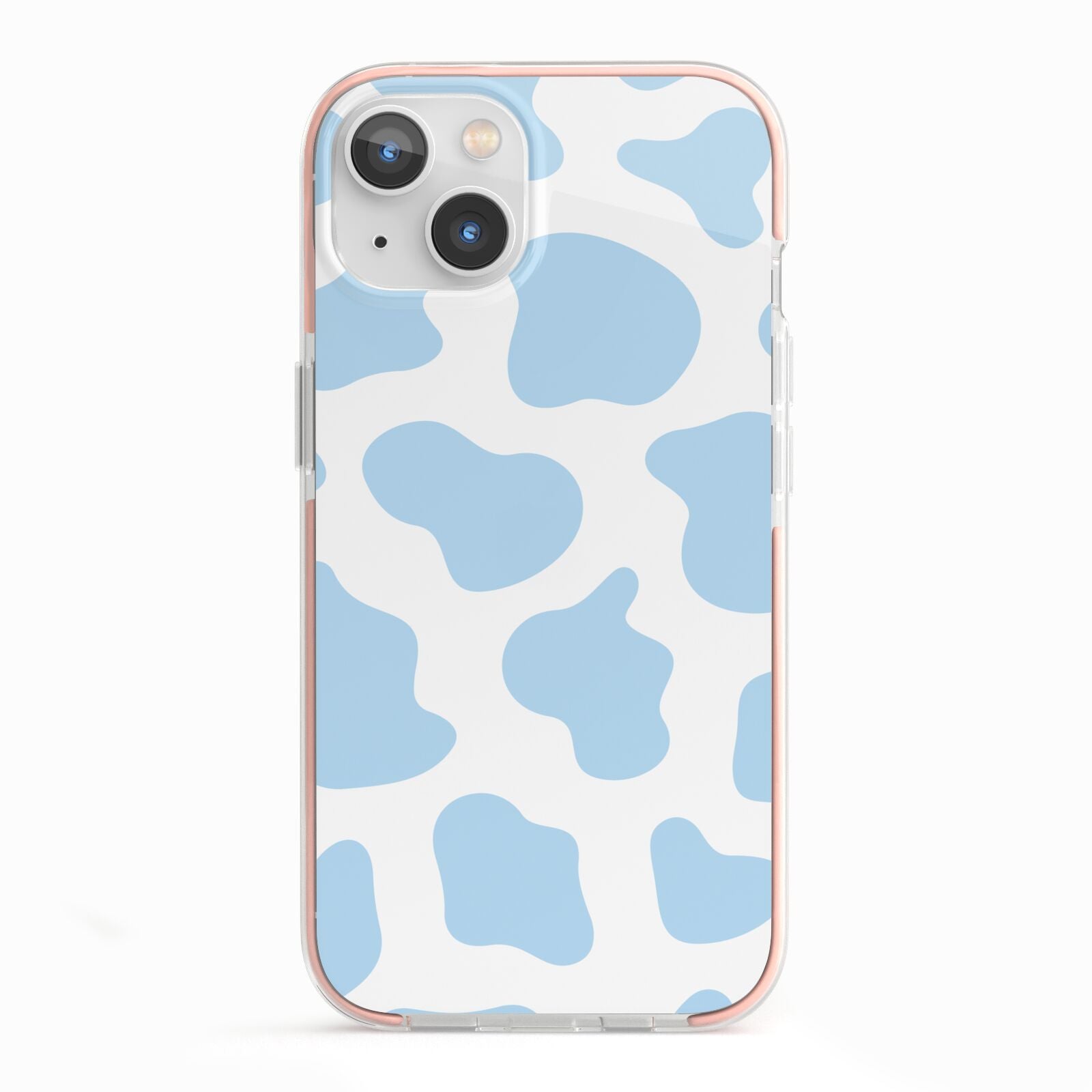 Blue Cow Print iPhone 13 TPU Impact Case with Pink Edges