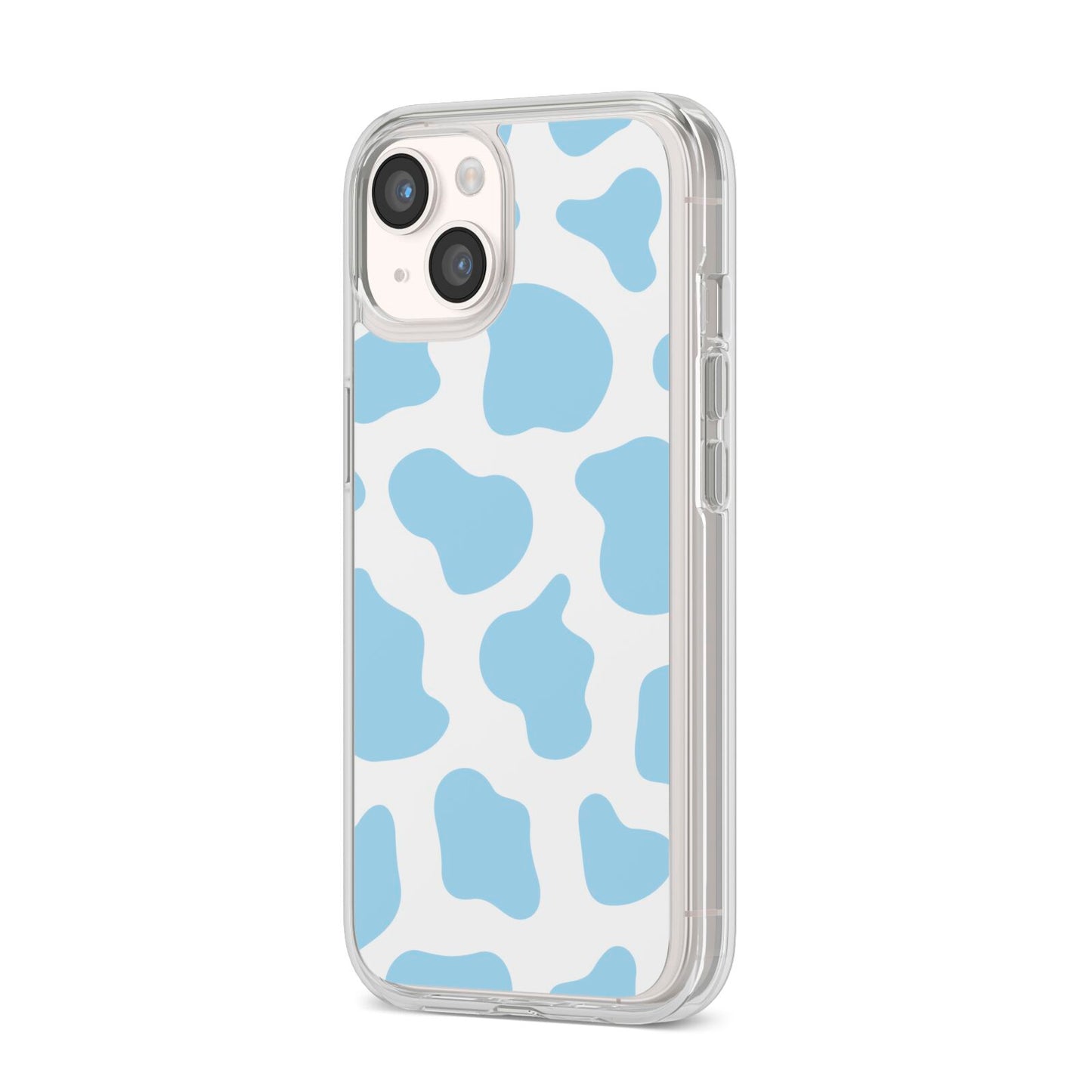 Blue Cow Print iPhone 14 Clear Tough Case Starlight Angled Image